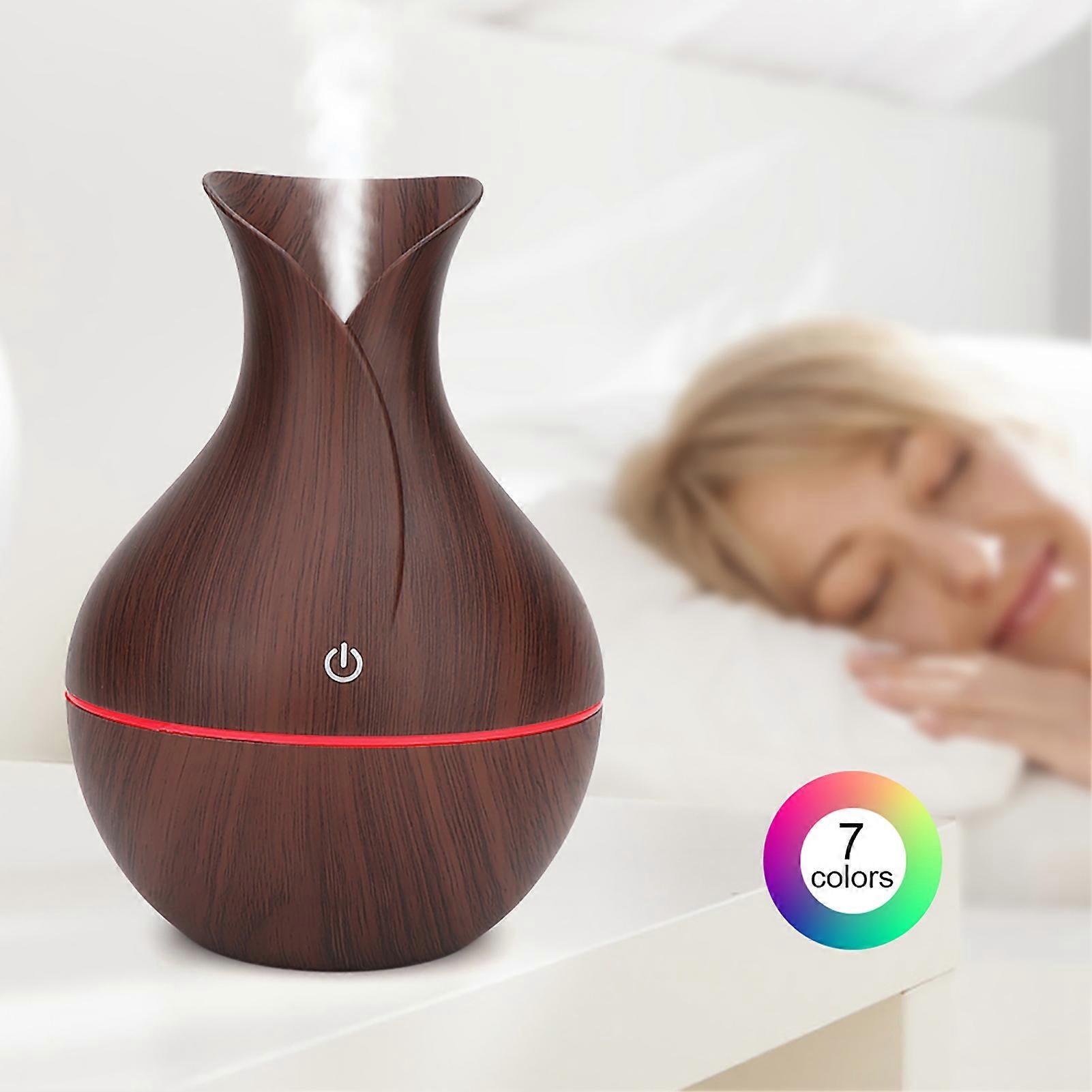USB Ultrasonic 130ml Wooden Grain Humidifier with 7 LED Colors