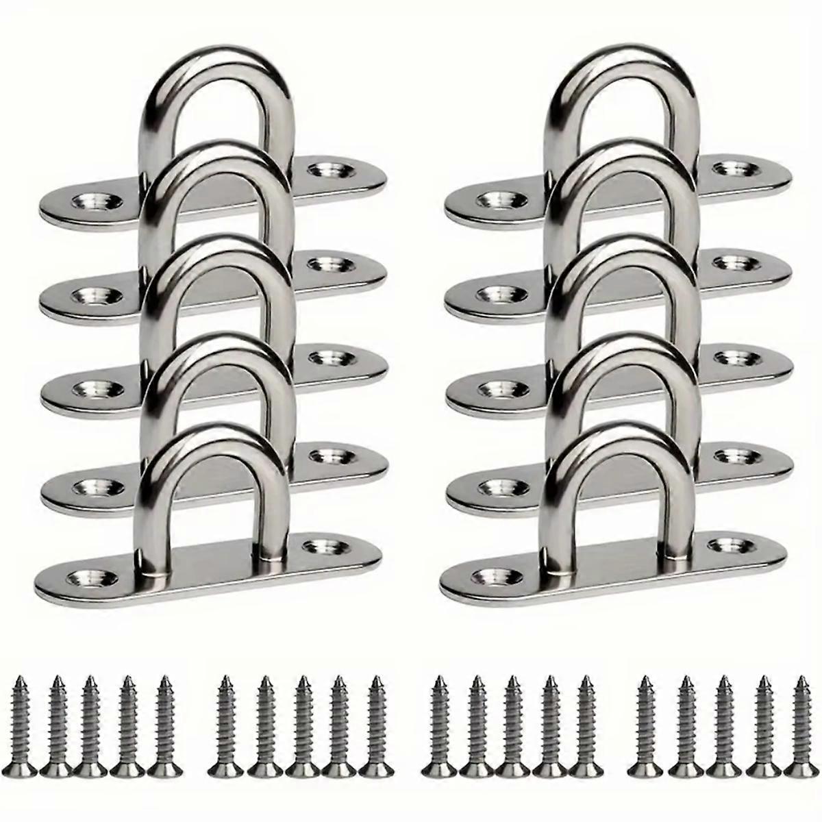 Stainless Steel Screw Hooks and 20x Mounting Screws, M5 Eye Plate with Ring, for Marine Equipment, C