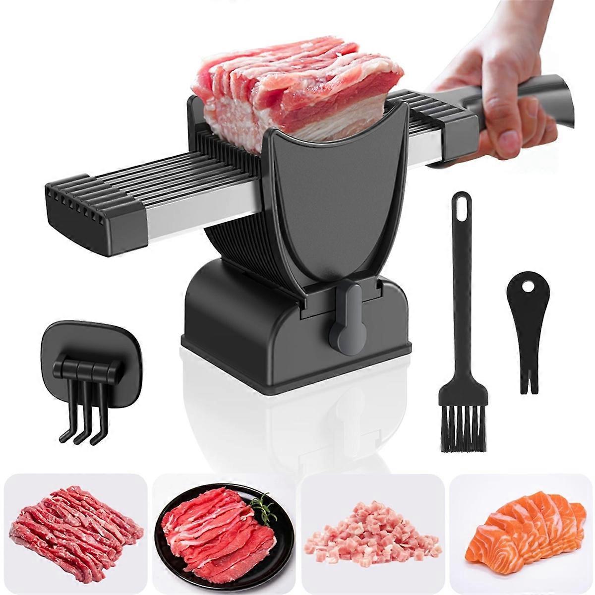 FreshMeat Slicer, Manual Meat Slicer for Fresh Raw Meat, Meal Prep for the Week, Adjustable Thickness 2mm or 4mm Black