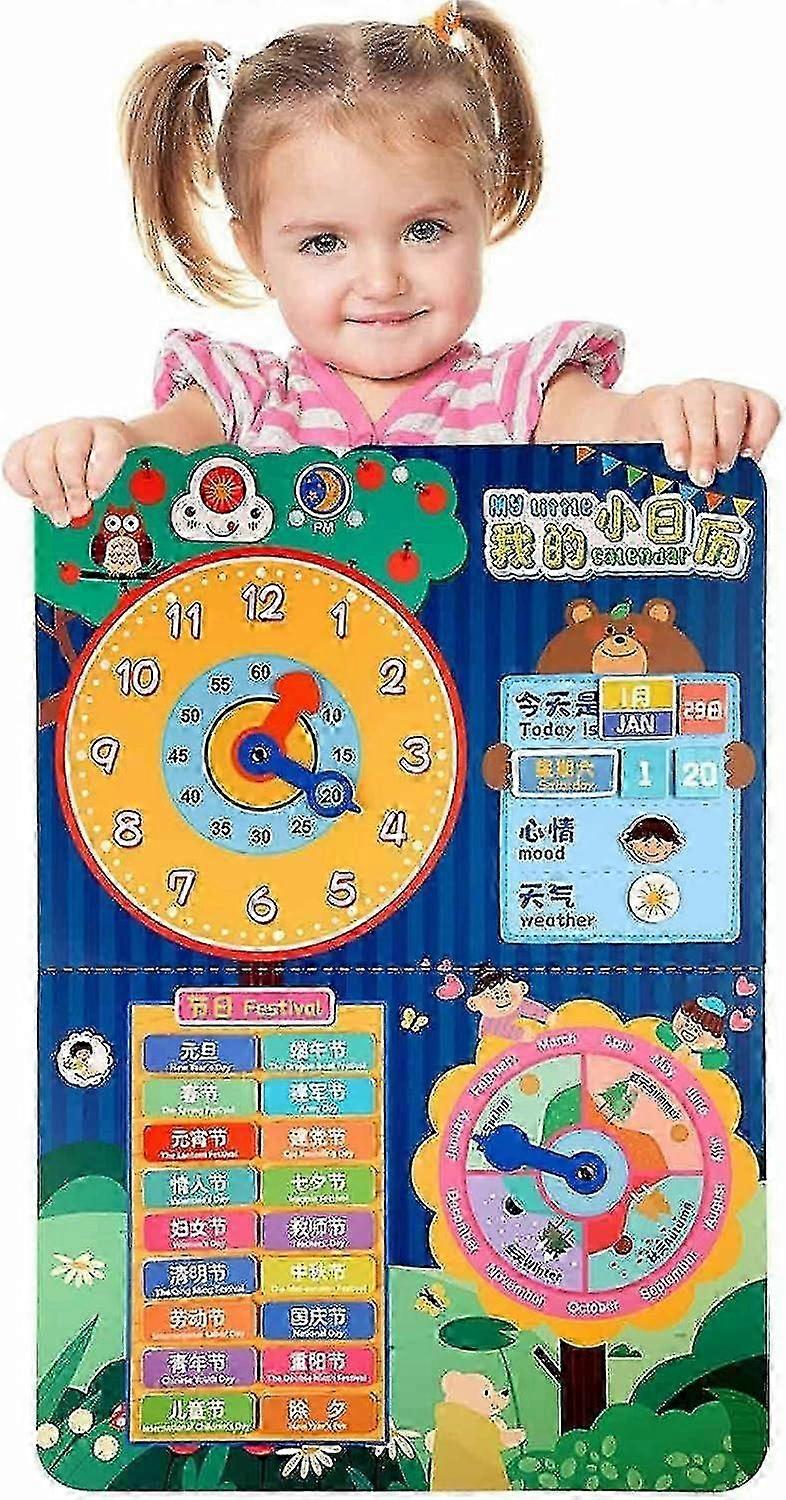 Kids Learning Clock & Calendar, Educational Toddler Teaching Tool for Time, Date & Week