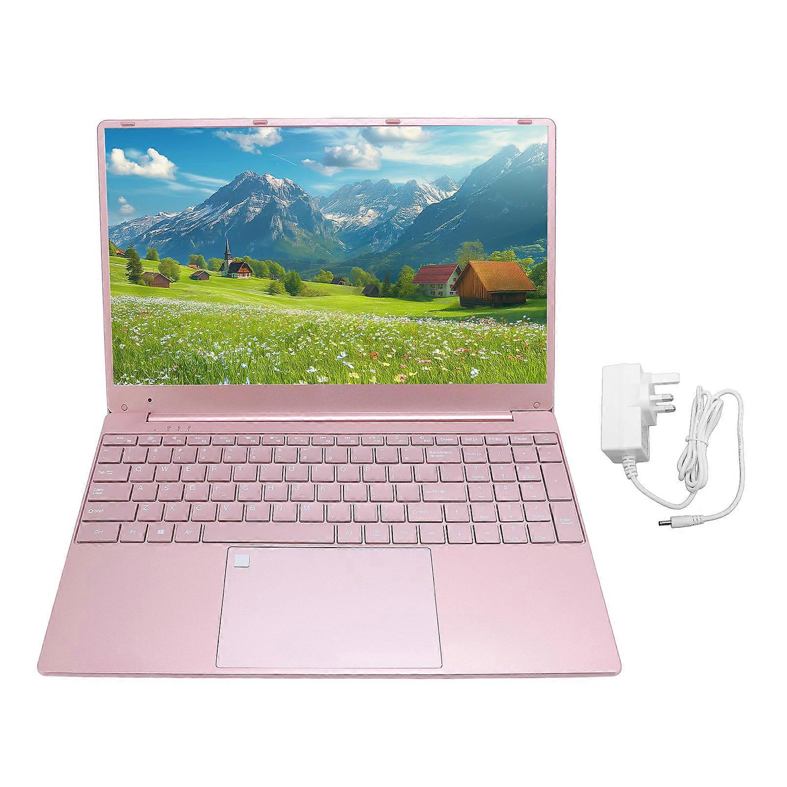 15.6 Inch Laptop N5095A CPU 8GB DDR4 128GB SSD IPS Screen Fingerprint Unlock UK Plug Pink