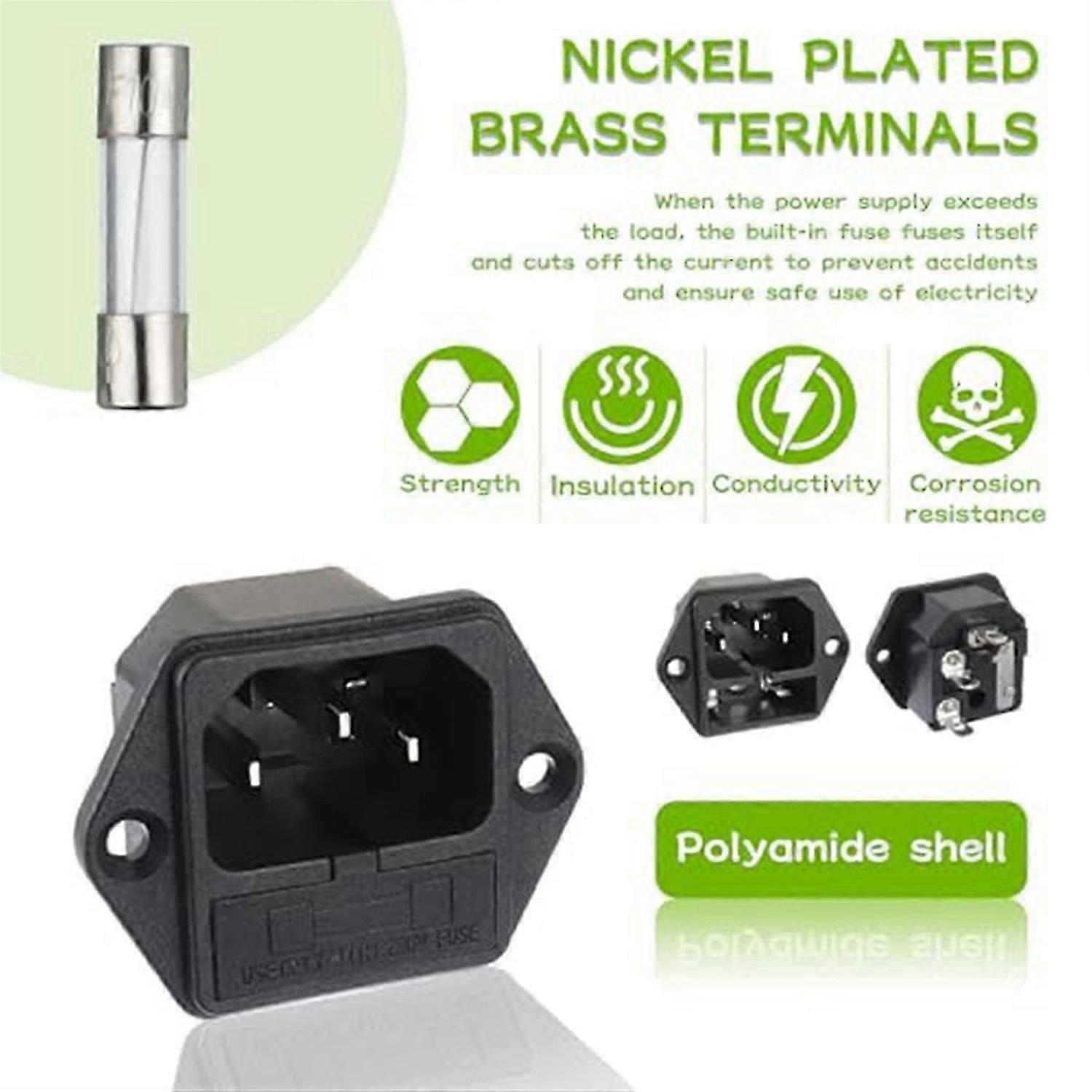 AC 250V 10A 2 in 1 Mount Inlet Module Plug Socket with 10A Fuse(6Pcs)