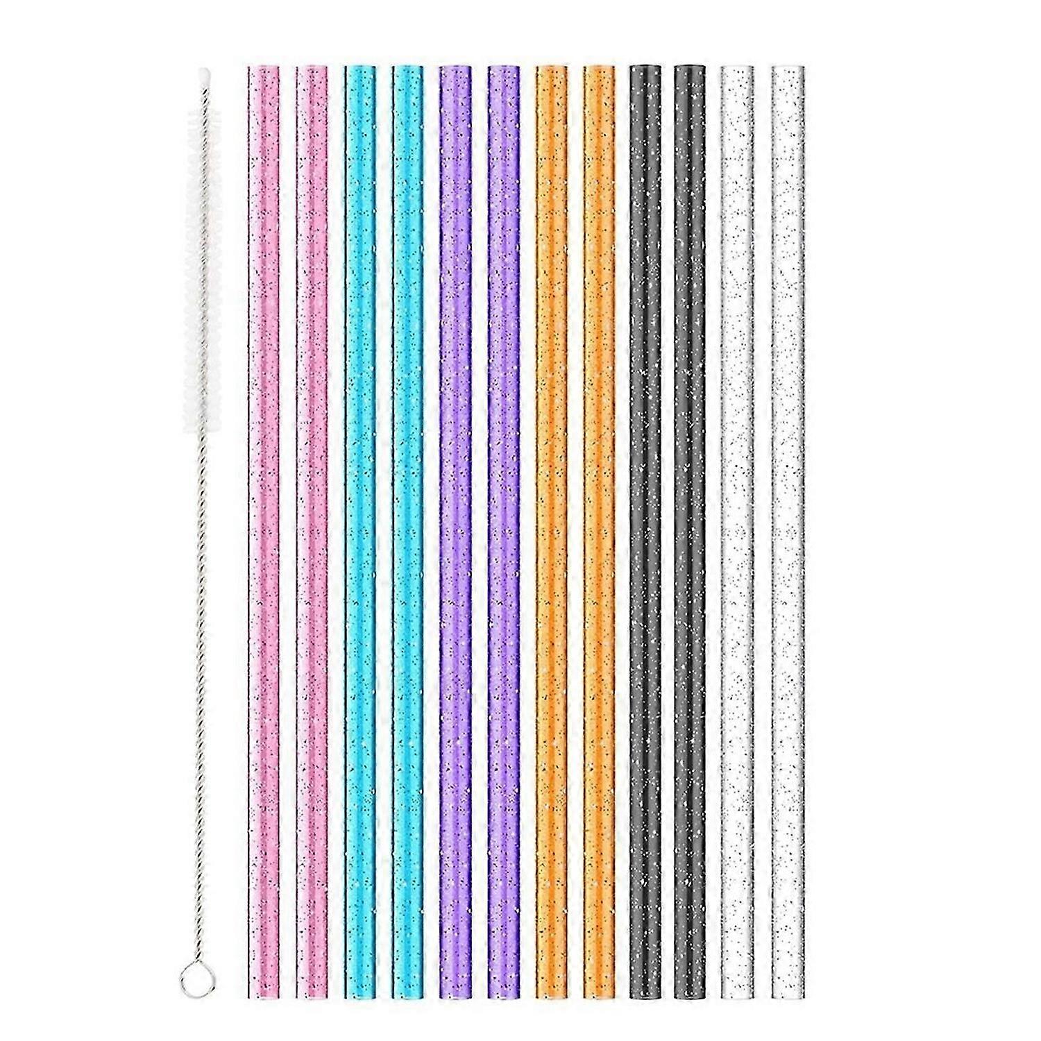 12 Pack Color Replacement Straws for Stanley Owala Simple Modern Tumbler, Reusable Glitter Straws Ac