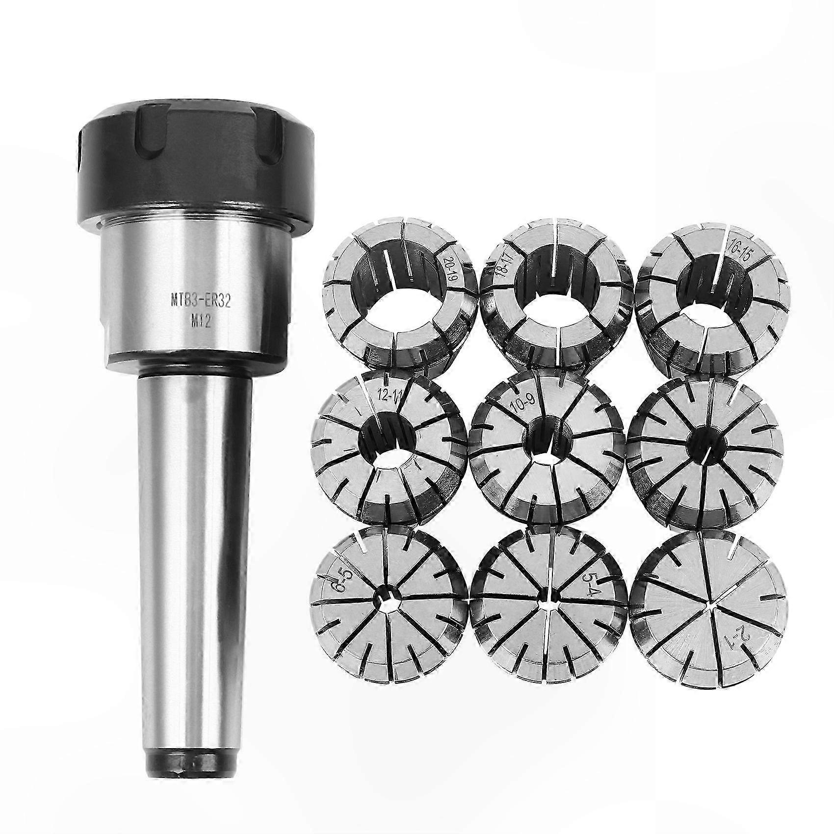 ER32 Collet Set 10Pcs 2-20mm with MT3 M12 Taper Holder for CNC Milling Tools