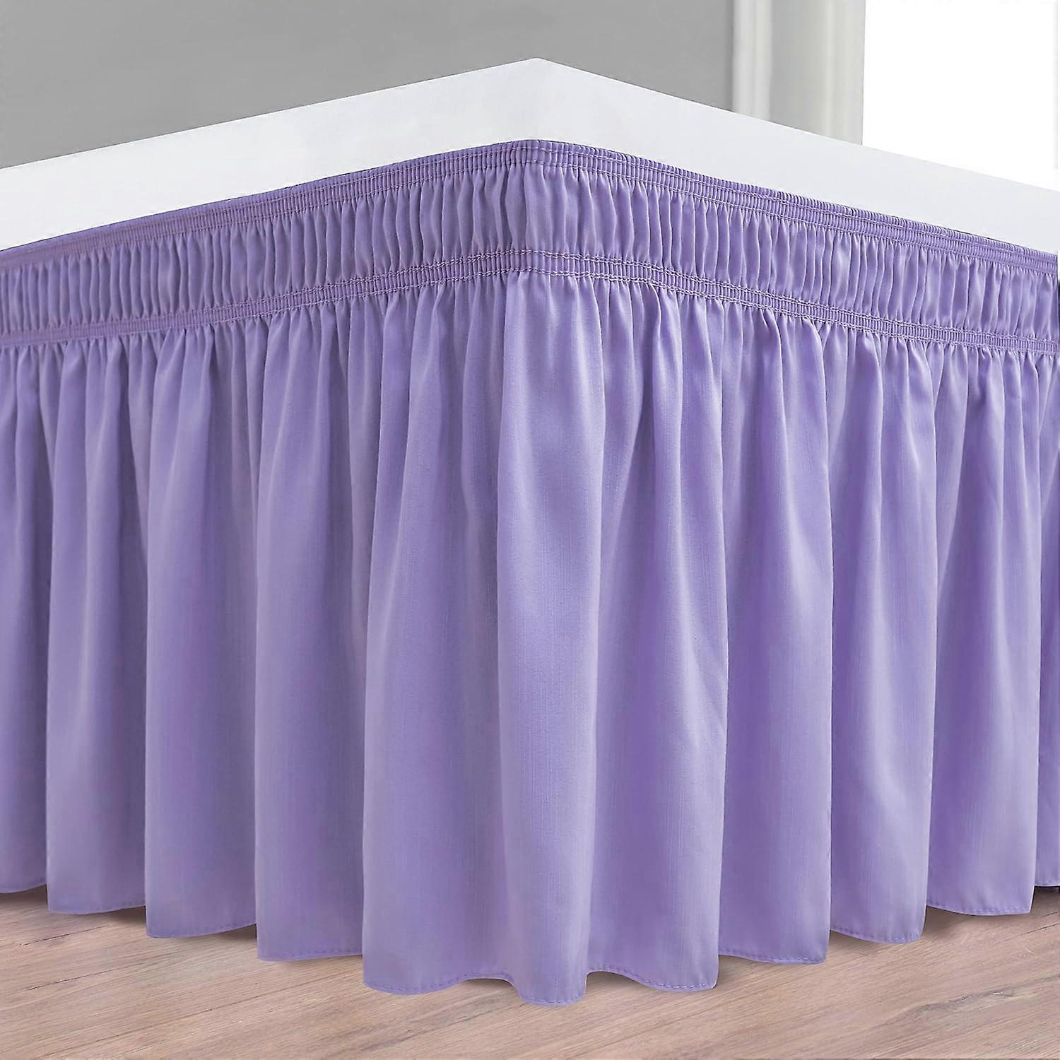 Wrap Around Bed Skirts 15" Drop, Aqua Adjustable Elastic Dust Ruffles Easy Fit Wrinkle & Fade Resistant Machine Washable ,lavender