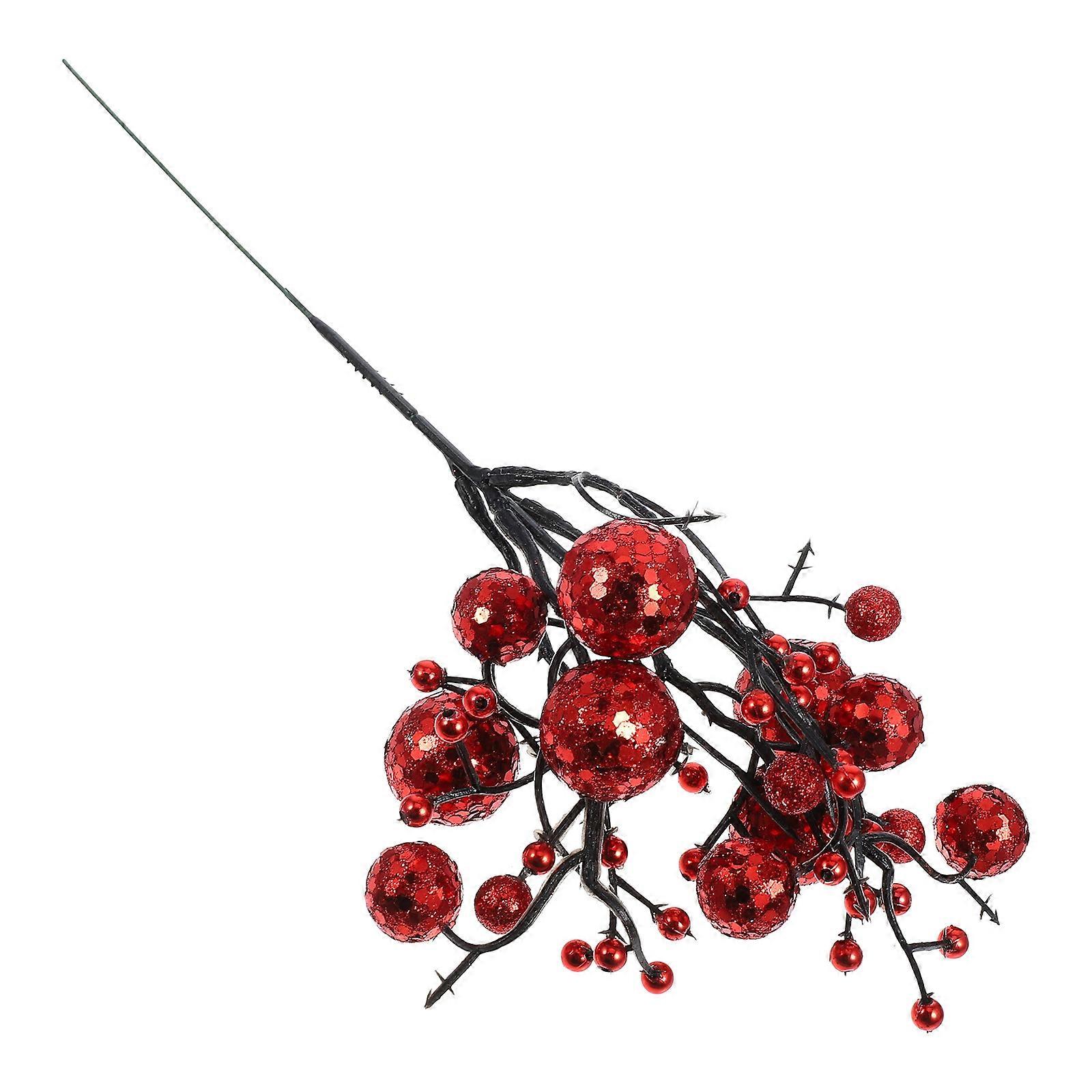 Artificial Red Glitter Christmas Berry Stem for Decor Including 5Pcs Picks