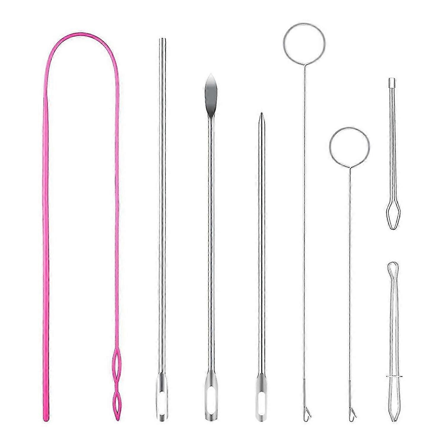 Drawstring Threader Tool Set, Stainless Steel Sewing Loop Turner Hooks with Latch, Flexible Drawstri