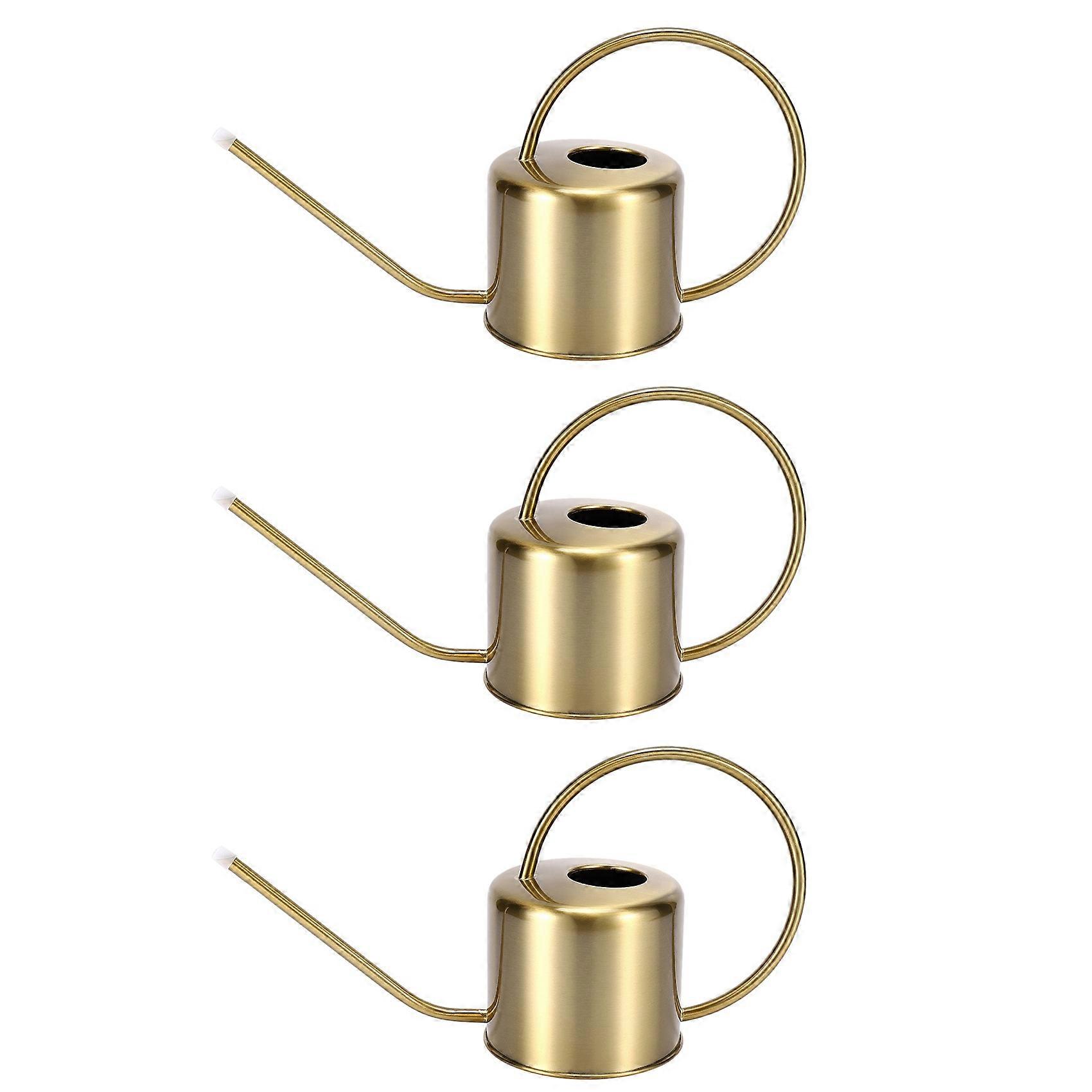 3X Watering Can Golden Garden Stainless Steel 1300Ml Small Water Bottle Easy to Use Handle Perfect f