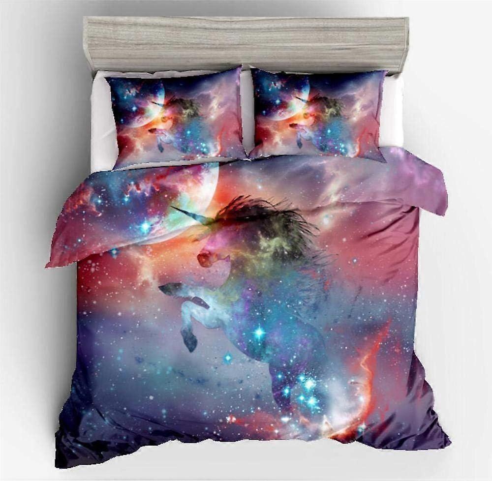 d415 3D Boys Bedding Set Double Colorful Starry Animal Unicorn Duvet Cover Set Printed Comforter Cover 3 Pieces Bed Sets With Zipper Closure With 2 So