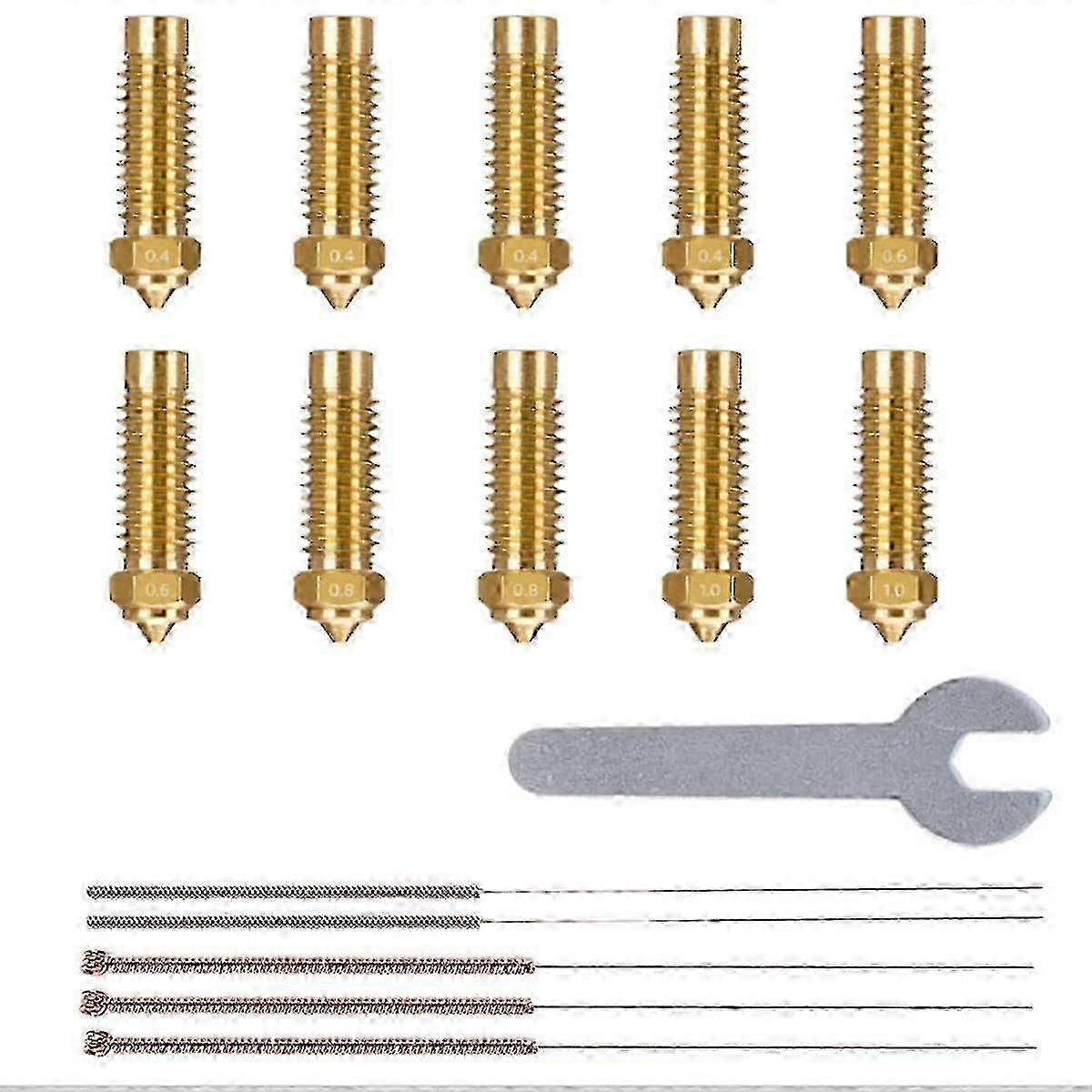 10 stuks multi-size sproeiers voor Neptunus 4 Plus / Max 3D-printer, messing Hotend-sproeiers 0,4 / 0,6 / 0,8 / 1,0 mm