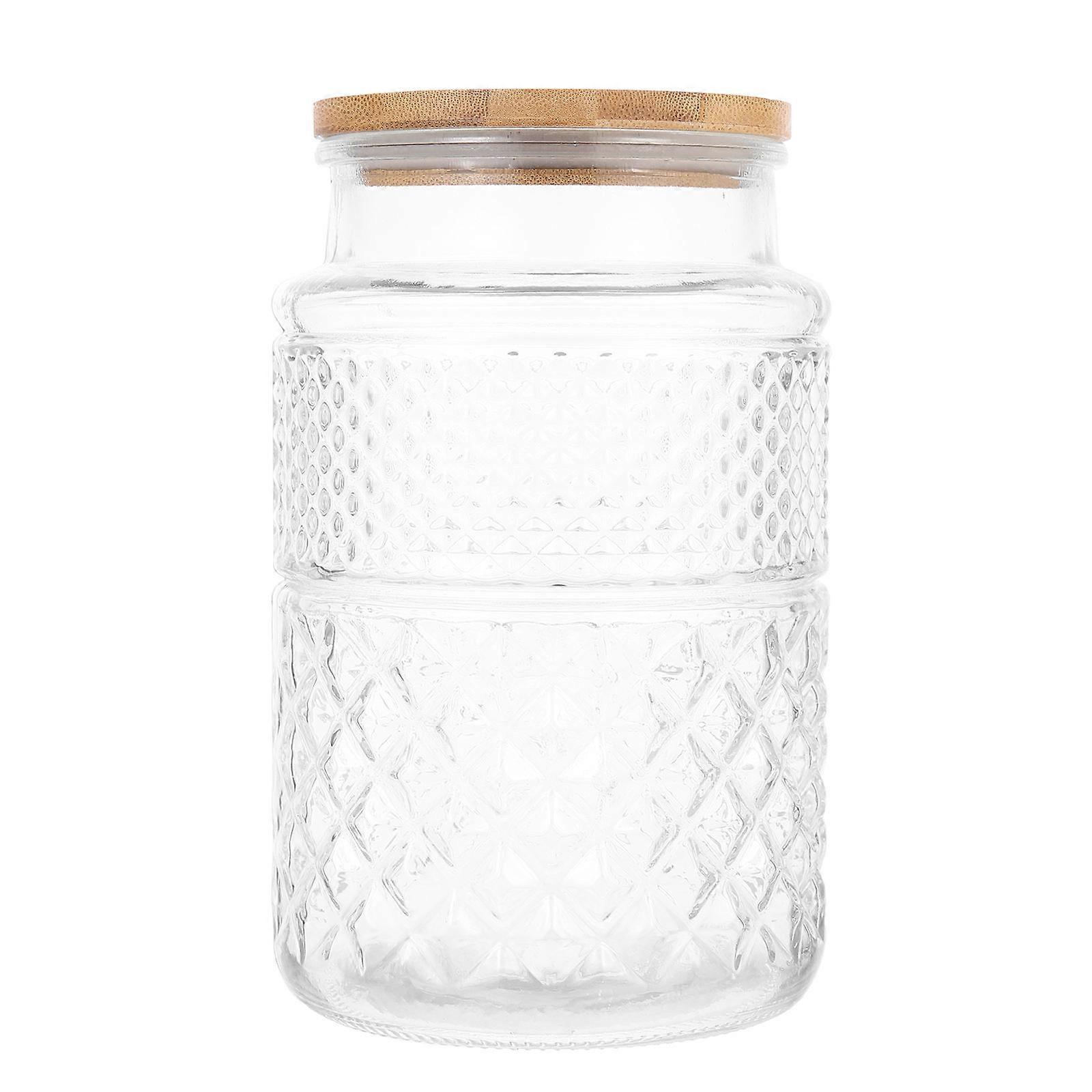 Bamboo Spice Jars Food Storage Containers Sealed Storage Jar 19.5X12X12CM Simple Design 1Pack