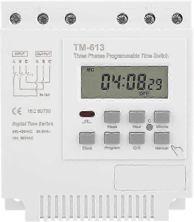 For TM-163 Programmable Timed Relay 380V / 50-60Hz 16A Weekly Relay Power Timer Switch Three-Phase Timer Intelligent Digital Clock