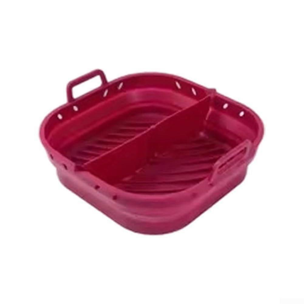 Silicone baking tray with oil drain, foldable for air fryer, for quick and easy cleaning (collapsible, square, red) Folding square red