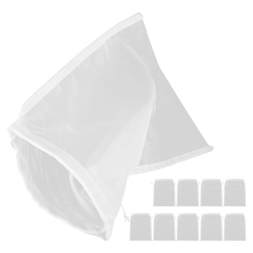 Tea Filter Bags Ultrafine Nylon Mesh for Kitchen Use White with Drawstring Closure 10Pcs