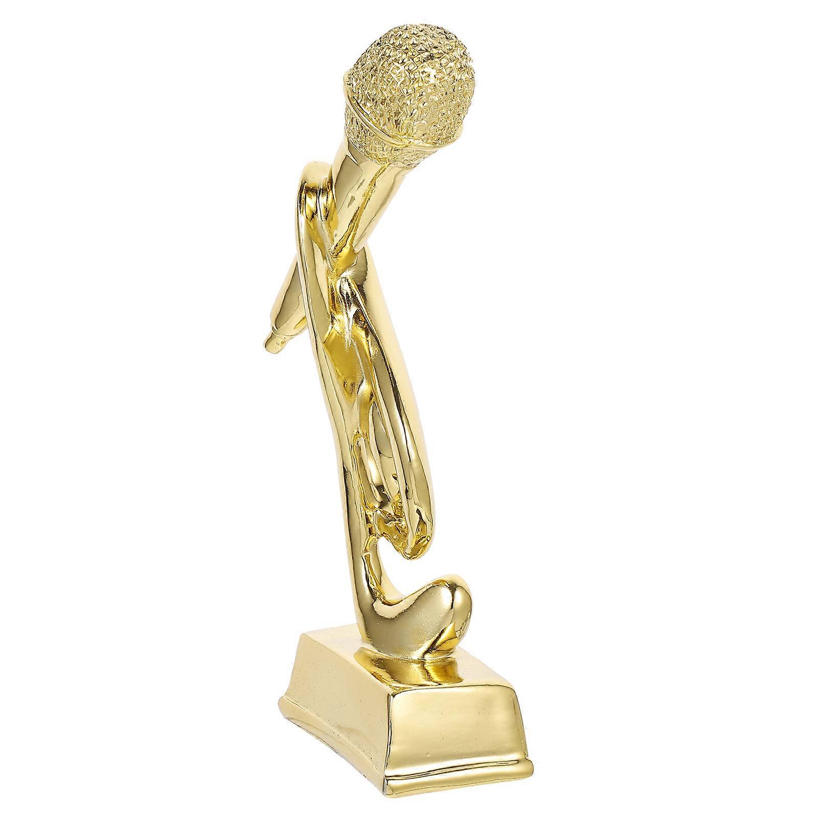 Decorative Note Microphone Trophy for Singing Contest 2Pcs Golden Resin Trophy