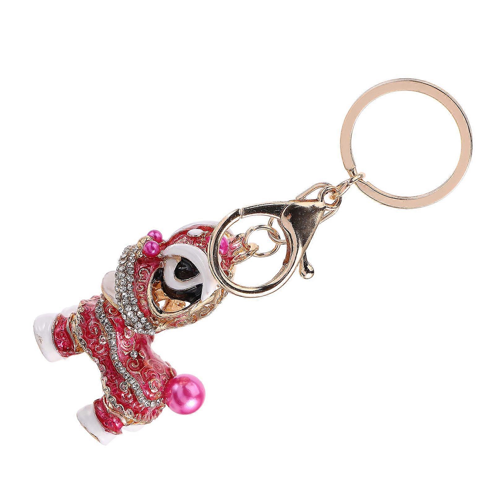 Rosy Chinese Lion Keychain for Decoration 5Pcs Alloy Sparkling Keyring