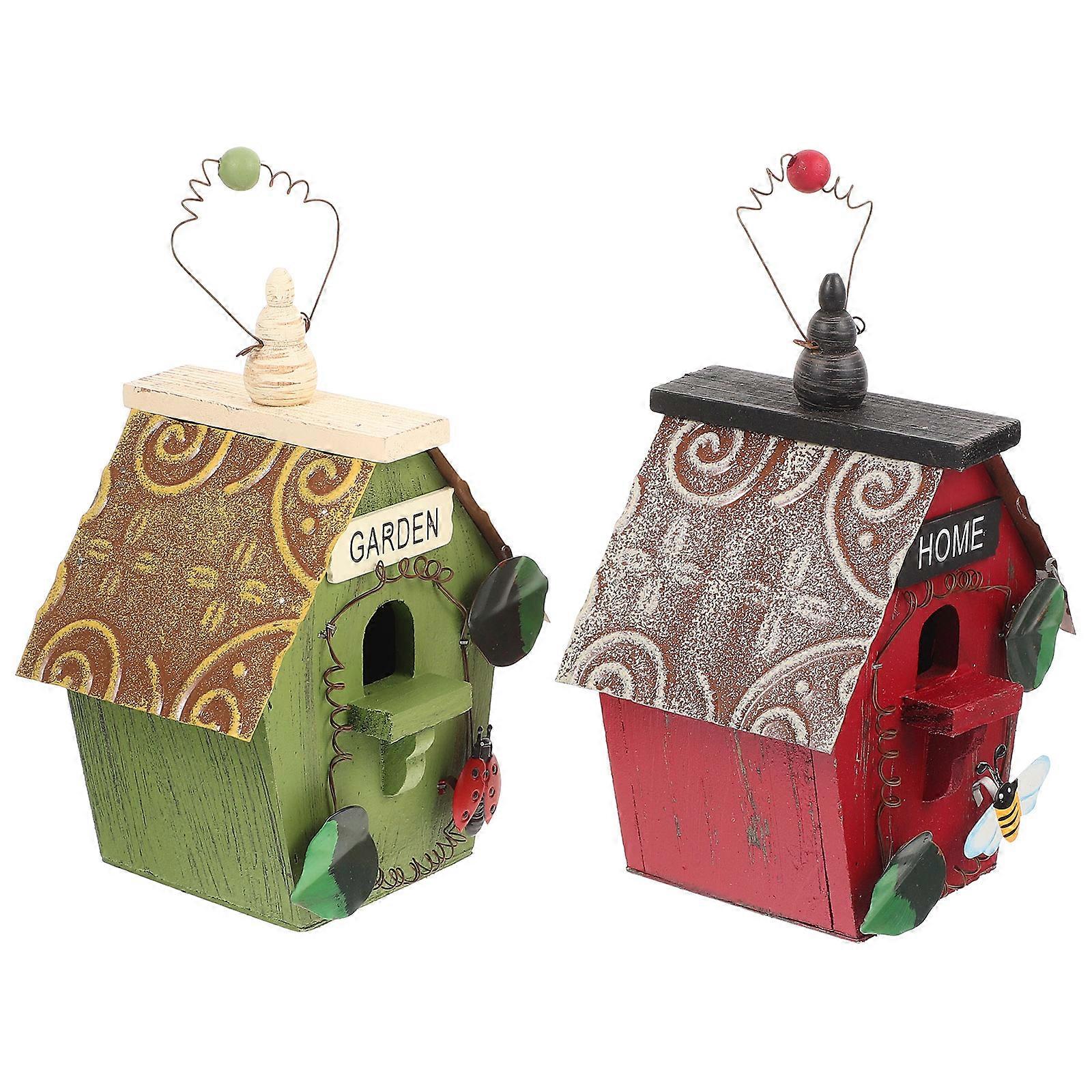 Wooden Bird House Provide Nesting Place For Parrots Assorted Color Easy Hanging 4 Pcs