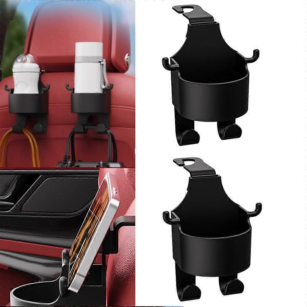 2Piece Multifunction Seat Hook for Backseat, 3in1 Car Bag Hook, Phone Holder and Cup Holder, Easy to Install, Black