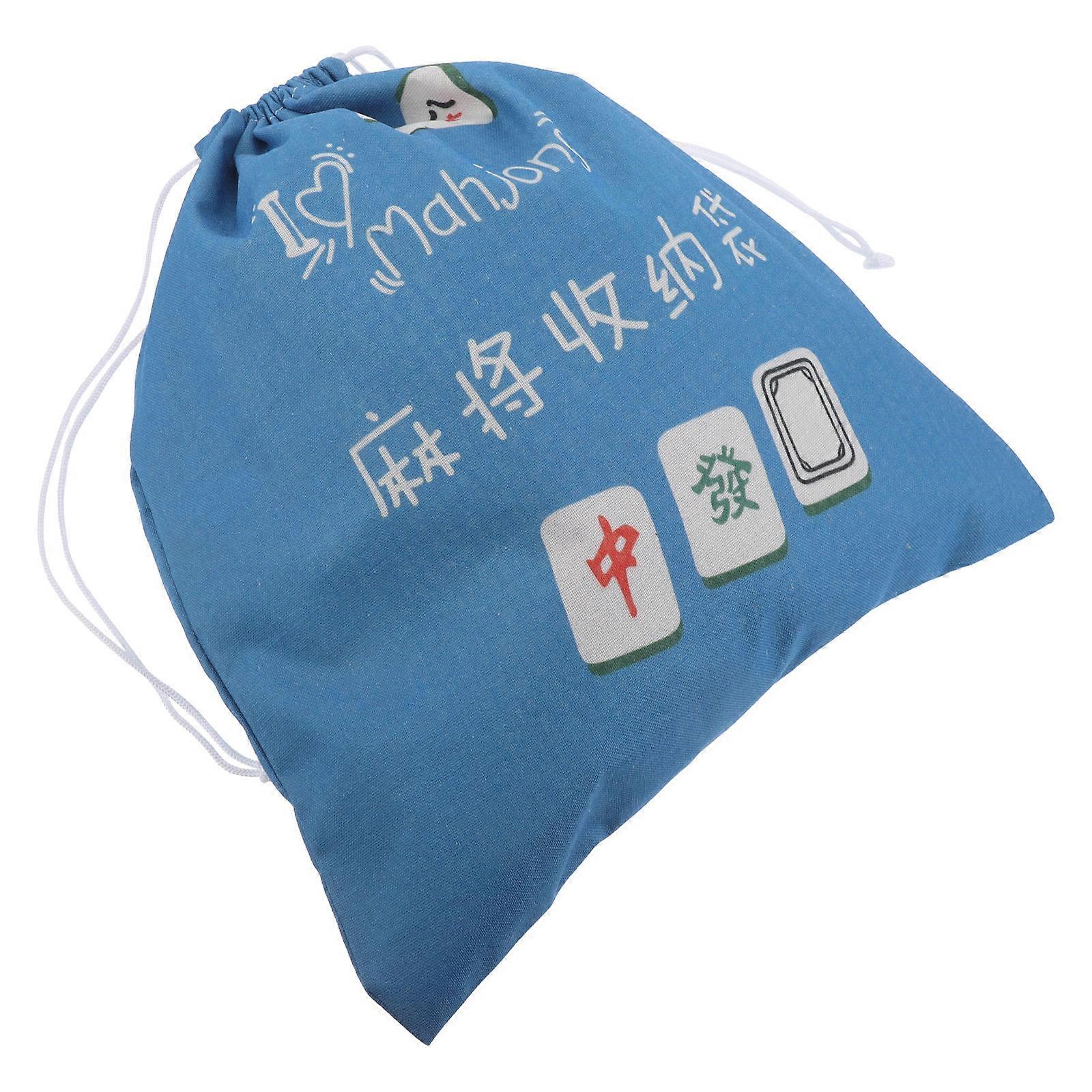 Blue Mahjong Tile Bag with Drawstring Portable Storage Large Organizer