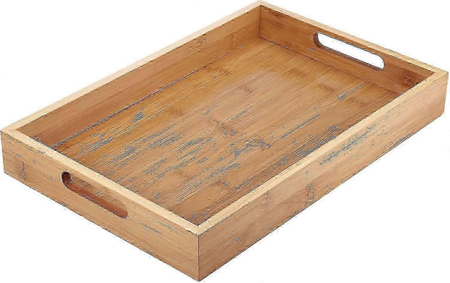 Rectangular Bamboo Tray with Handles, for Food Serving, Dinner Breakfast , Tea ,Coffee Snack (38 x 25 x 5cm)