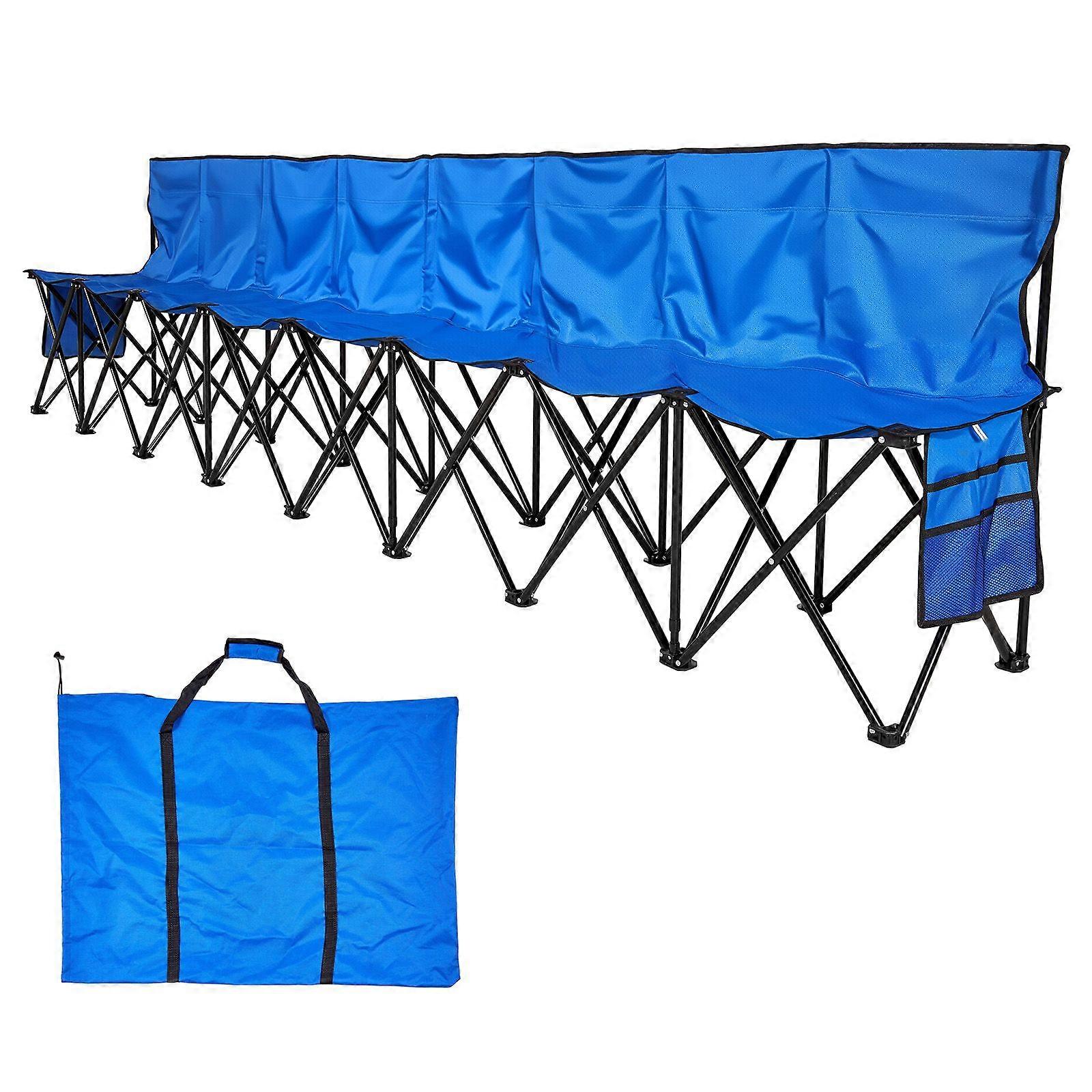 Portable Folding Bench, 8 Seat Foldable Soccer Bench with Side Pockets and Carrying Bag, Blue