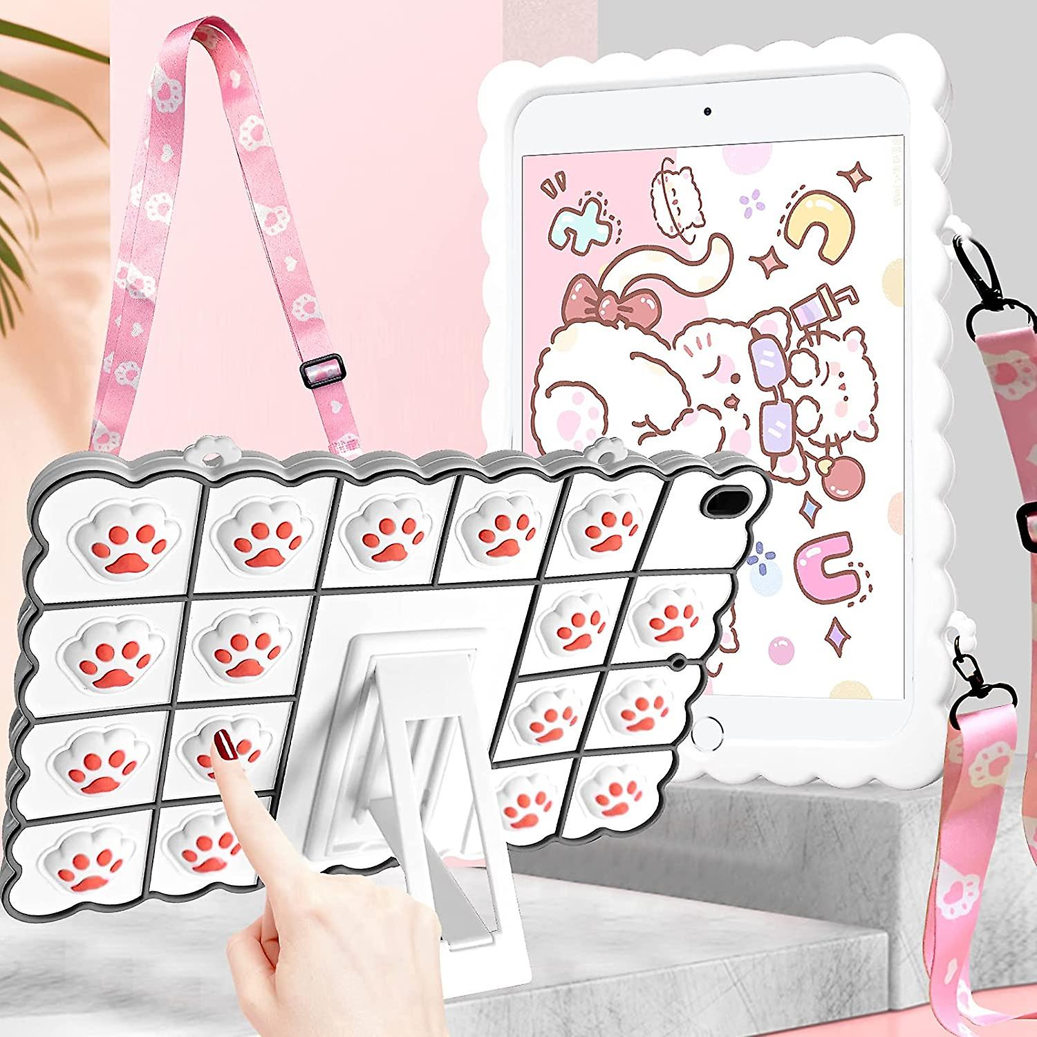 Cute Silicone Case For Ipad Mini 4th/5th Generation, Pop Push Bubble Case Shockproof Tablet Case With Fold Stand Lanyard For Ipad Mini 4/5 7.9 Inch-(c