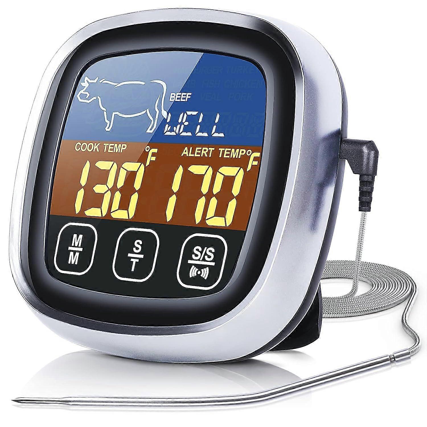 Meat Thermometer, Digital Meat Thermometer with Large Touchscreen LCD, with Long Probe, Kitchen Timer, Grill Thermometer, Cooking Food Meat Thermomete