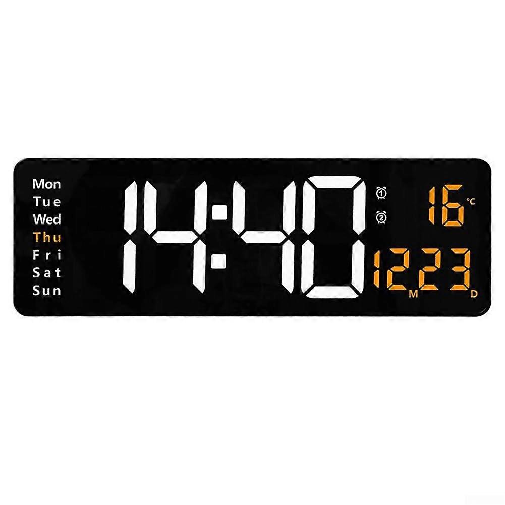 LED Wall Clock Digital With Temperature Date Day Display USB Remote Orange For Study Restaurant Conference Room