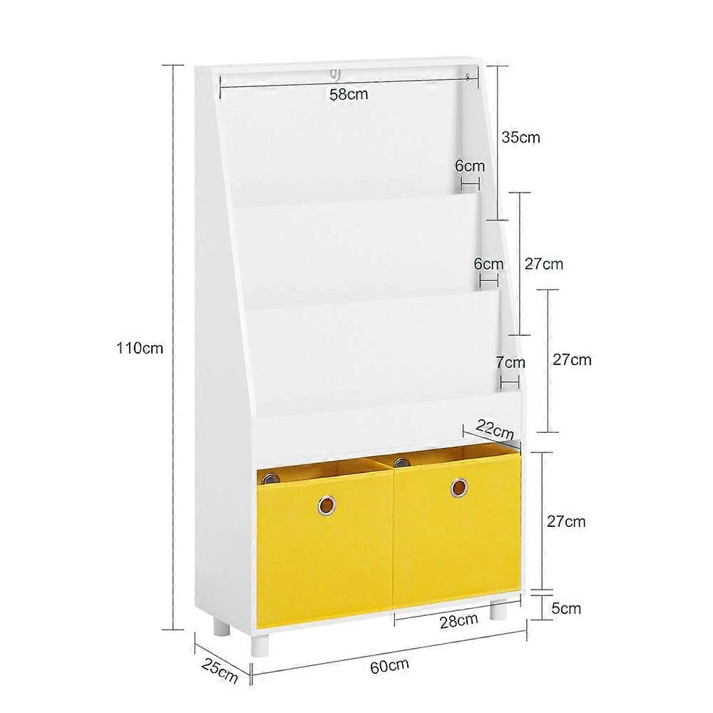 Kids Bookcase Book Shelf Toy Shelf Standing Shelf with 2 Fabric Boxes and Bamboo Legs for the Books,Toys,SoBuy KMB69-W