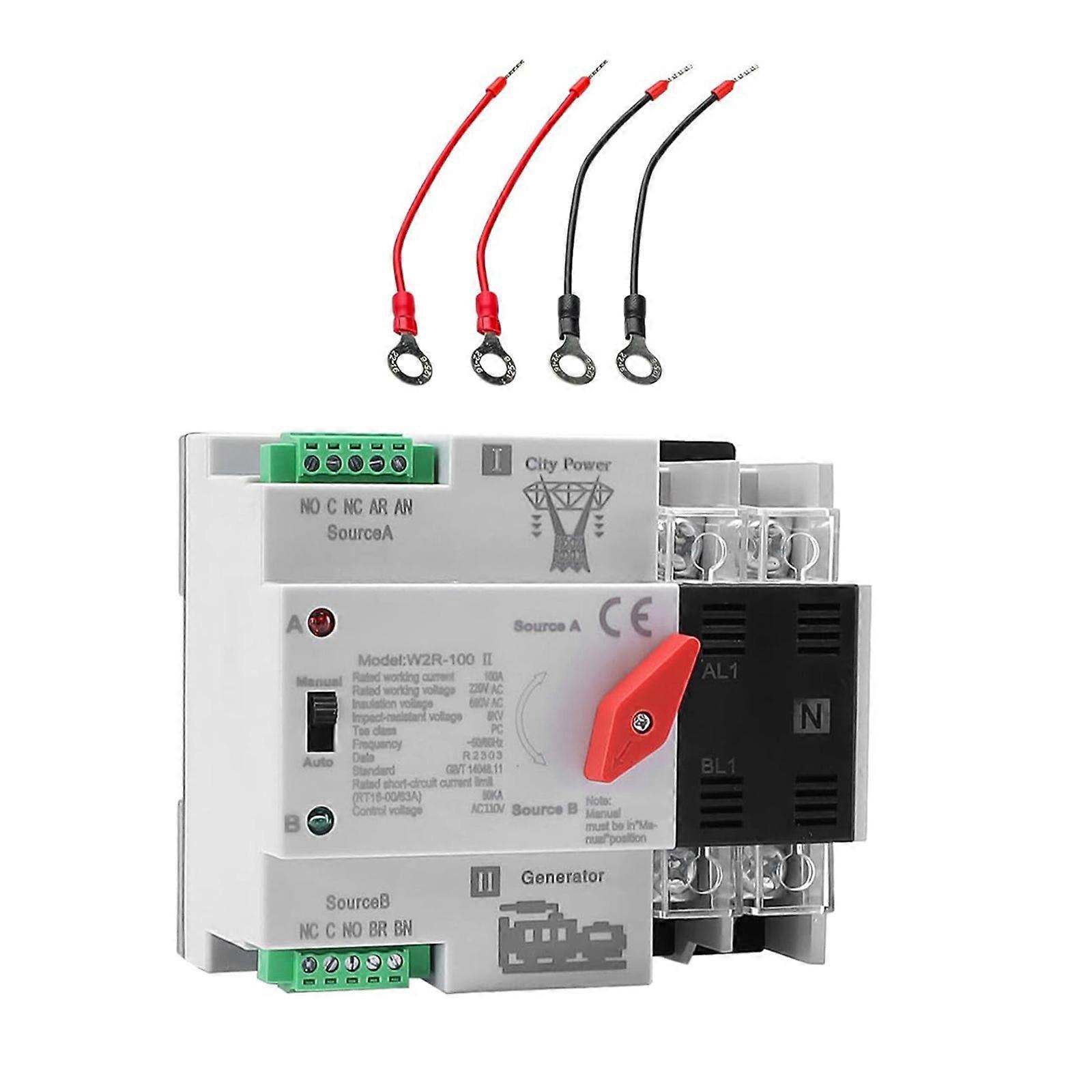 Petit inverseur de source automatique ATS 100 A 2P, double alimentation, montage sur rail DIN, contrôleur, multicolore résistant