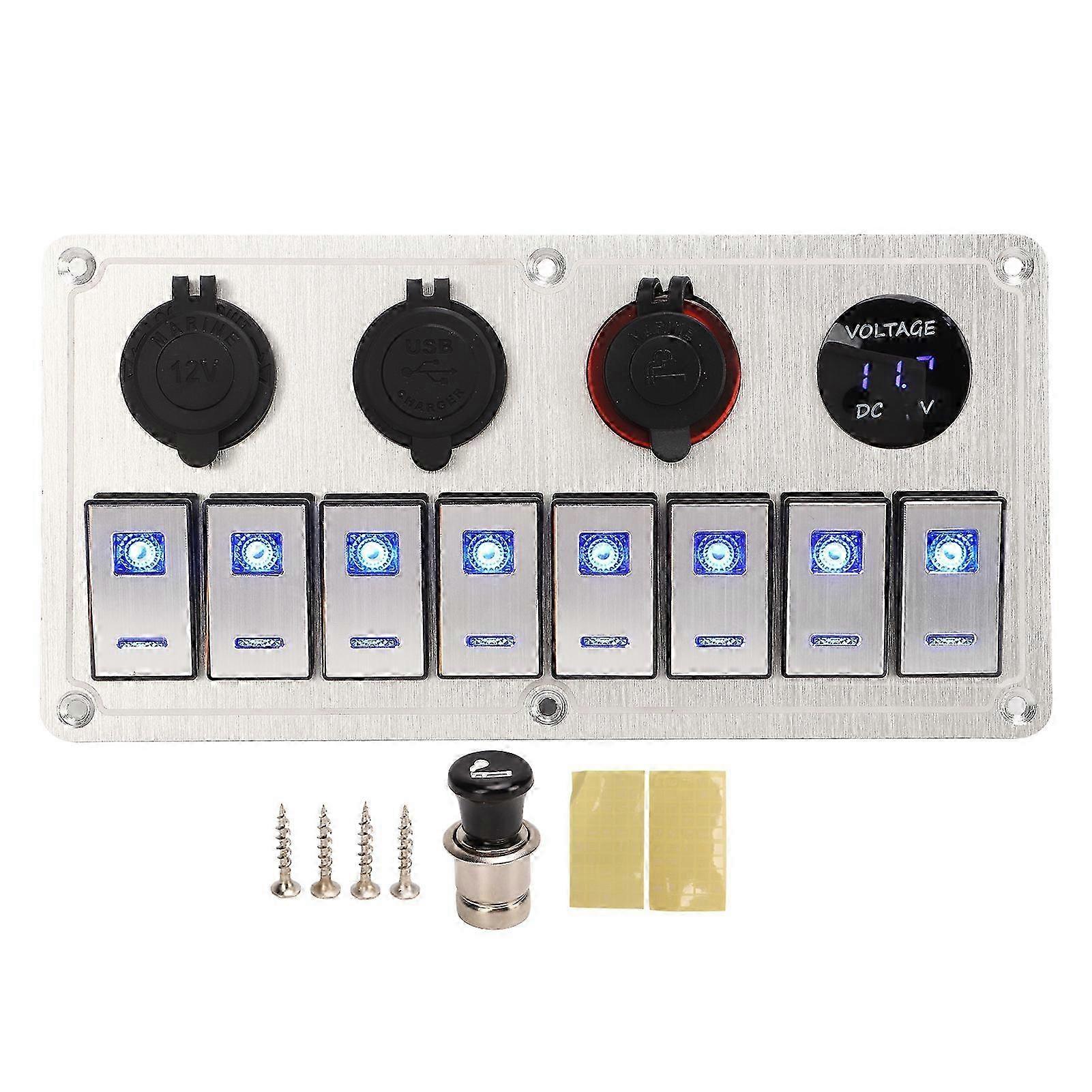 Rocker Switch Panel 8 Gang 12?24V 5 Pin Blue Light Toggle On Off Lights Control Switch Panel Edition 1105