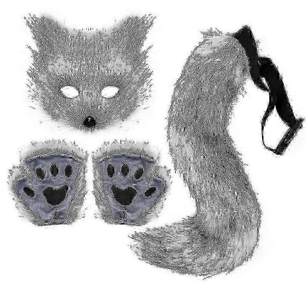 Halloween Simulation Fox Mask with Gloves & Plush Fox Tail: Cosplay Accessories & Props! Custom Crafted Beasts - Unique Tail Design