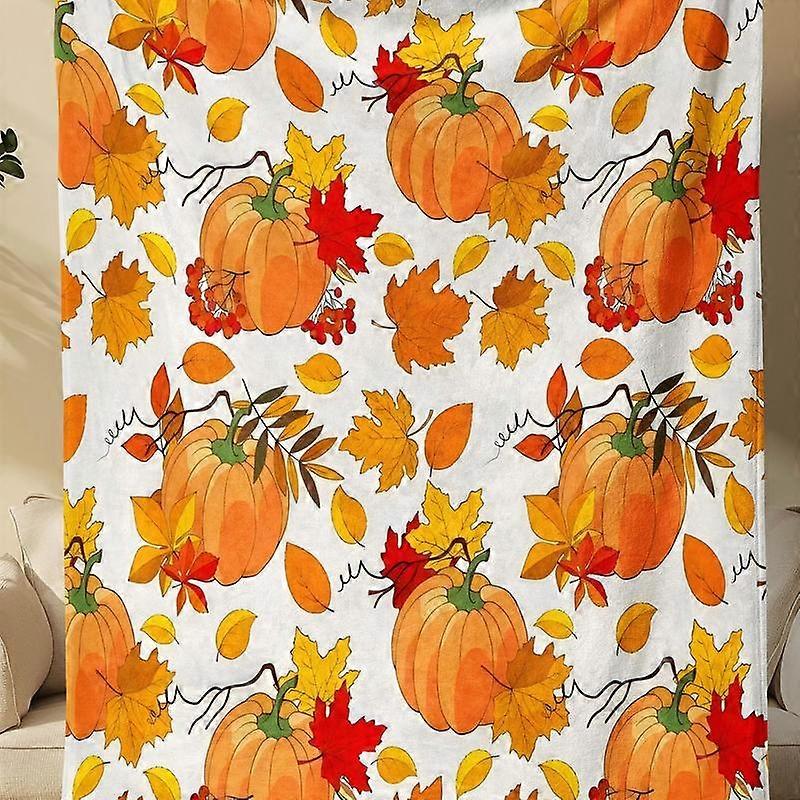 Pumpkin & Maple Leaf Pattern Blanket, 1 Count Soft Comfortable Throw Blanket, Warm Napping Blanket for Home Office Travel