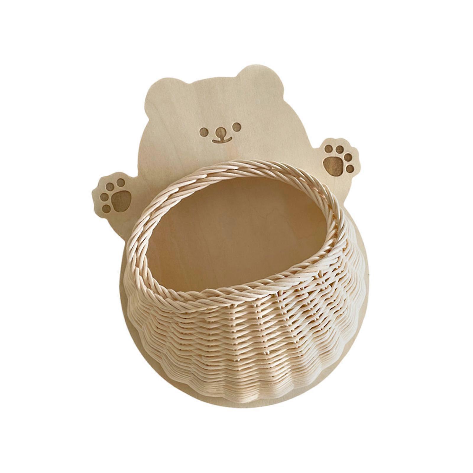 Lovely Animal Shape Rattan Woven Wall Shelf Desk Display Storage Basket for Picture Frame and Small Items Multicolor