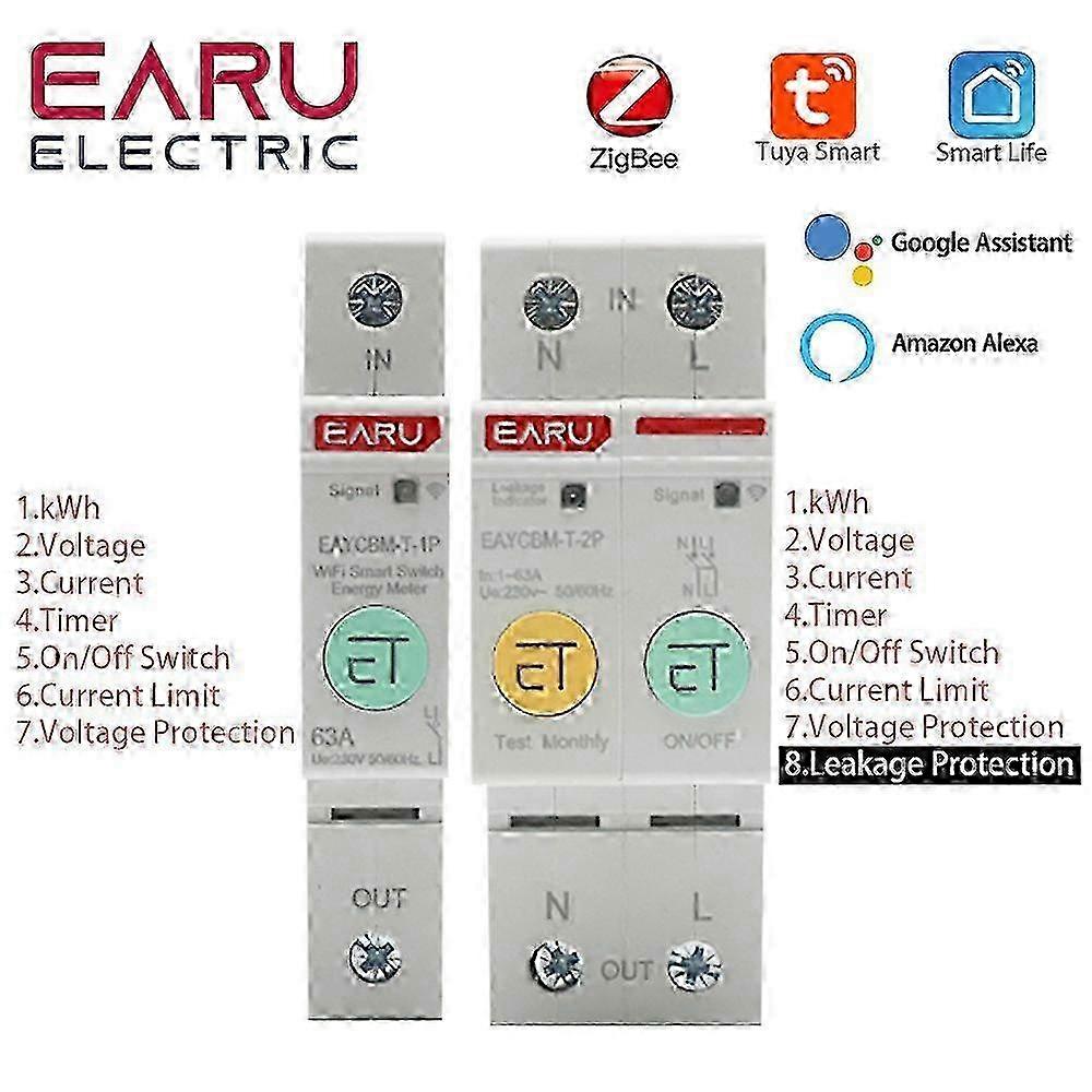 1P 2P TUYA APP Zigbee WIFI Smart Energy Power Consumption kWh Meter Circuit Breaker Time Relay Switch Leakage Voltage Protection