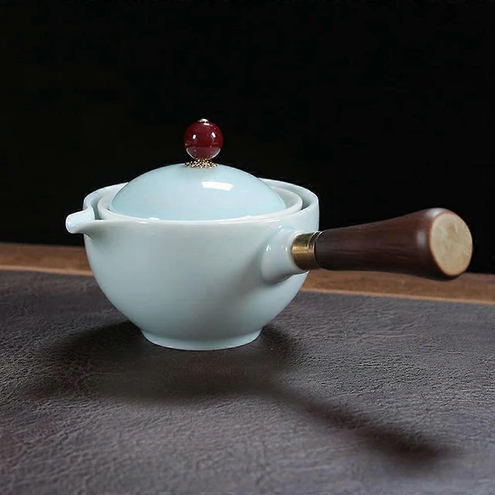 Gongfu Tea Set with 360° Rotating Ceramic Teapot and Porcelain Cups for Travel Brewing
