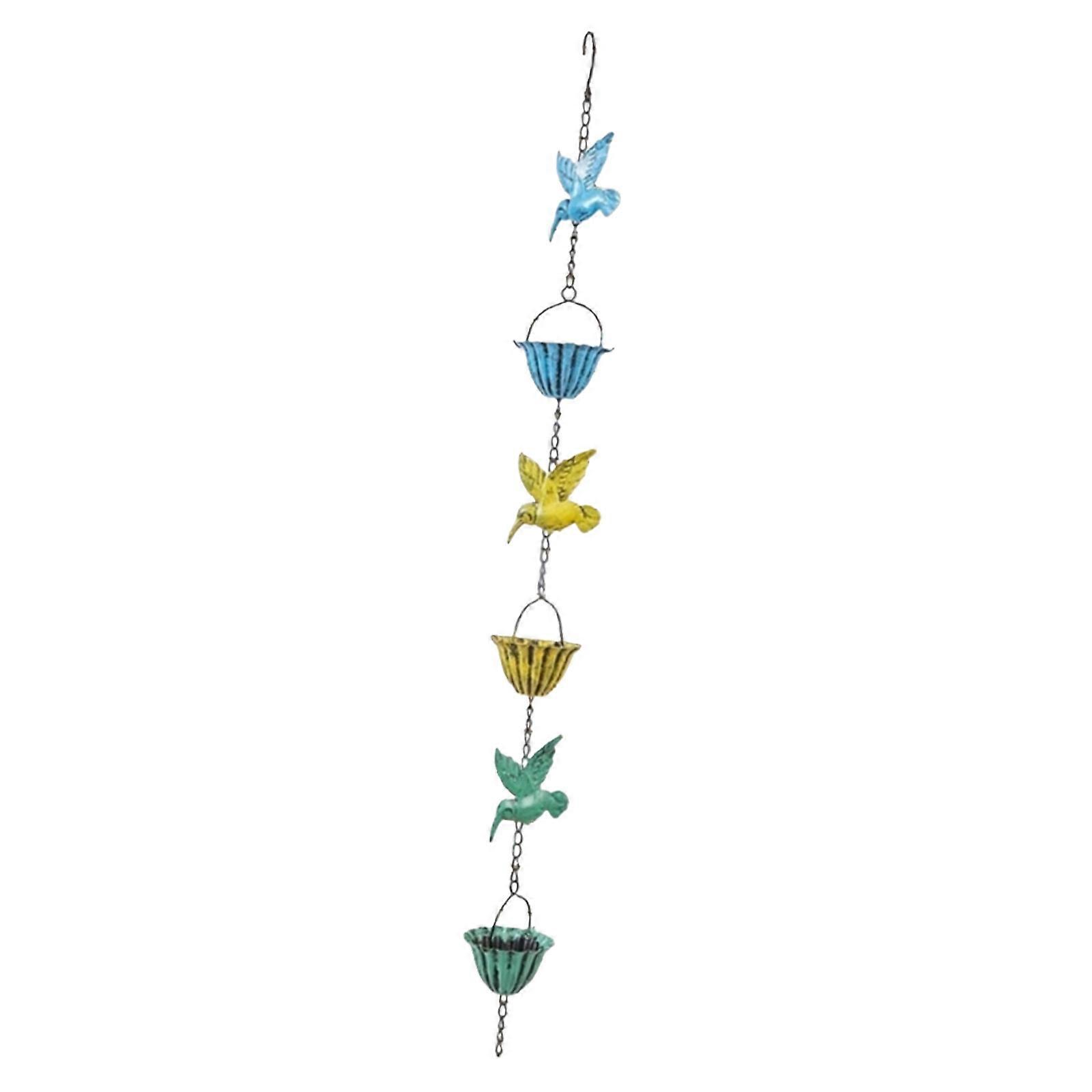 Decorative Rain Chain with Hummingbirds Water Flows Solution Garden Ornament with Hook Weather Resistant ABS Design Multicolor