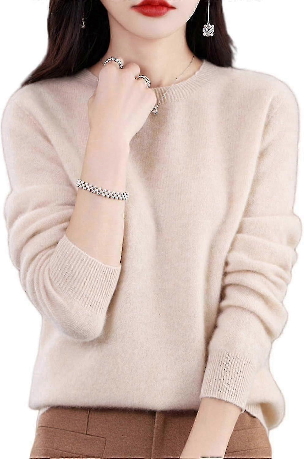 Langärmliger Kaschmirpullover für Damen mit Rundhalsausschnitt