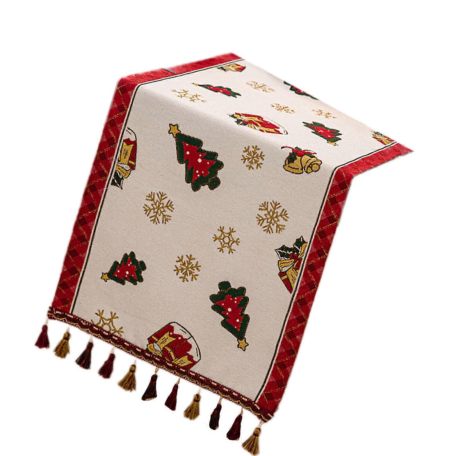 Multipurpose 35x180cm Dining Table Accent Luxurious Chenilles Christmas Jacquard Table Runner with Tassels Tablecloth Multicolor