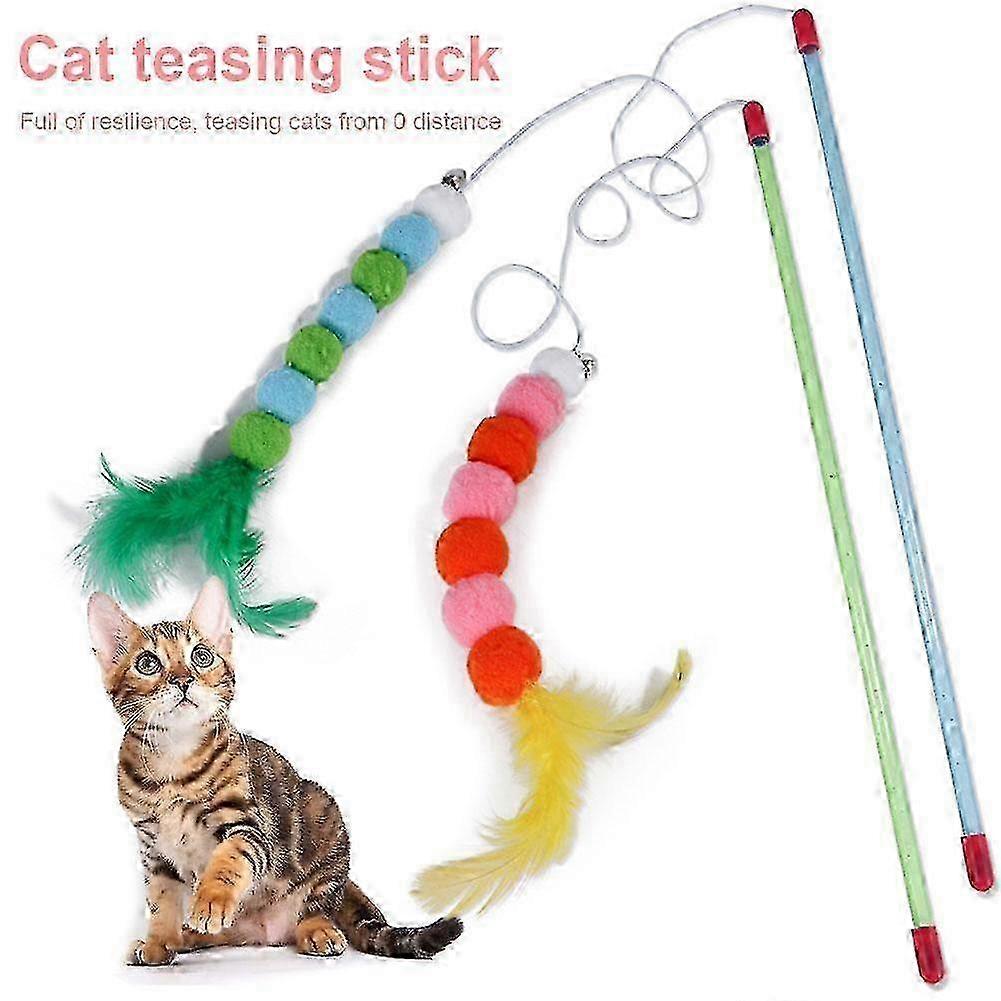 Feather Ball Cat Teaser Kitten Toy Dangle Bell Interactive Play Toys