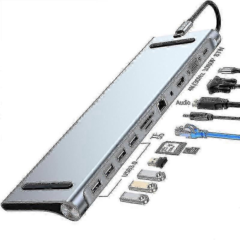 Koncentrator USB C, wieloportowa stacja dokująca 11 w 1 z 4k HDMI, DP, VGA, USB-C 100 W Pd Pass-through Charging, 4 USB3.0, Gigabit Ethernet