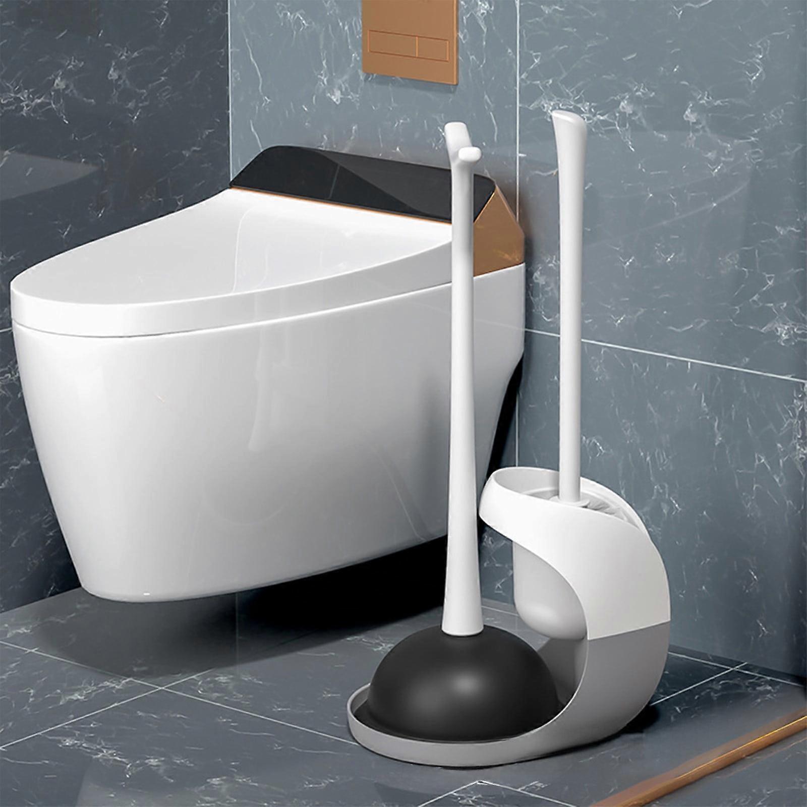 YANHAIGONG Toilet Brush & Holder with Long Handle, Compatible with Modern Bathroom, 2-in-1 Set with Plunger & Stand
