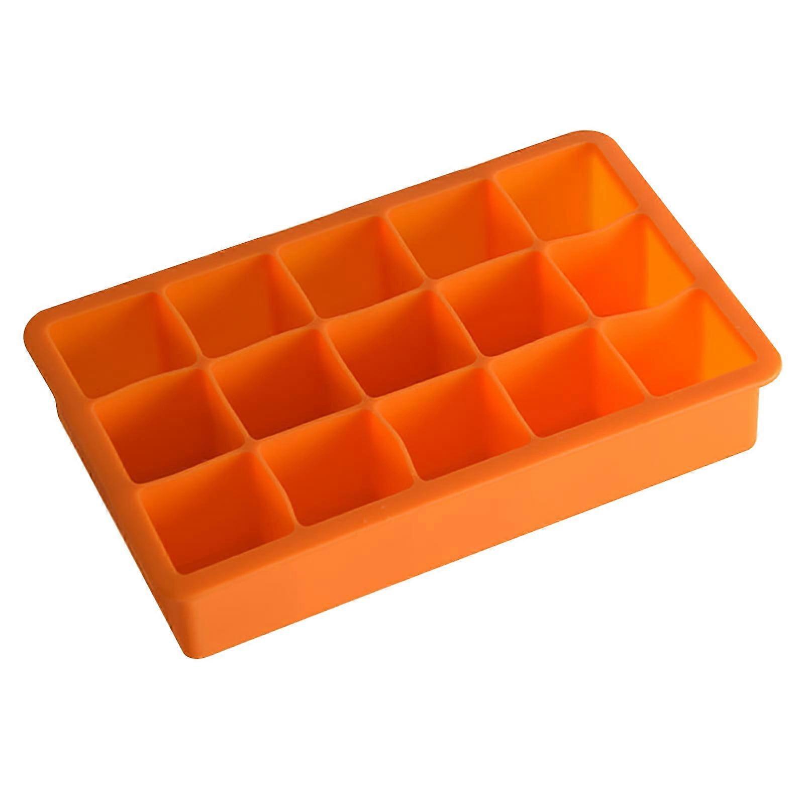 Quinlirra Ice Cube Tray with Container, 5x3 PCS Tiny Ice Maker Mold for Freezer, Crushed Ice Tray for Drinks, Coffee, Juice (Orange)