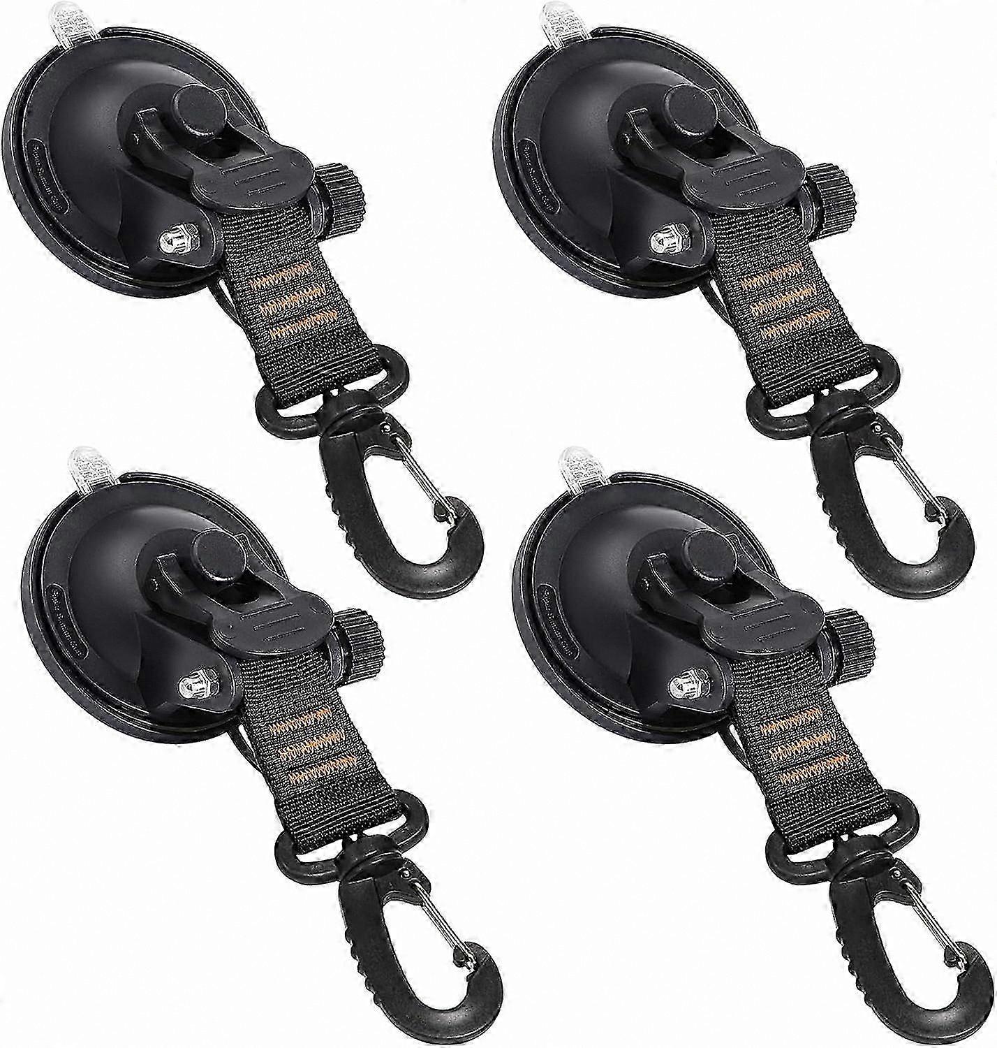Strong Suction Cups with Hooks, 4-Pack Rotatable Camping Accessories for Car, Tarp, and Tie-Down Use