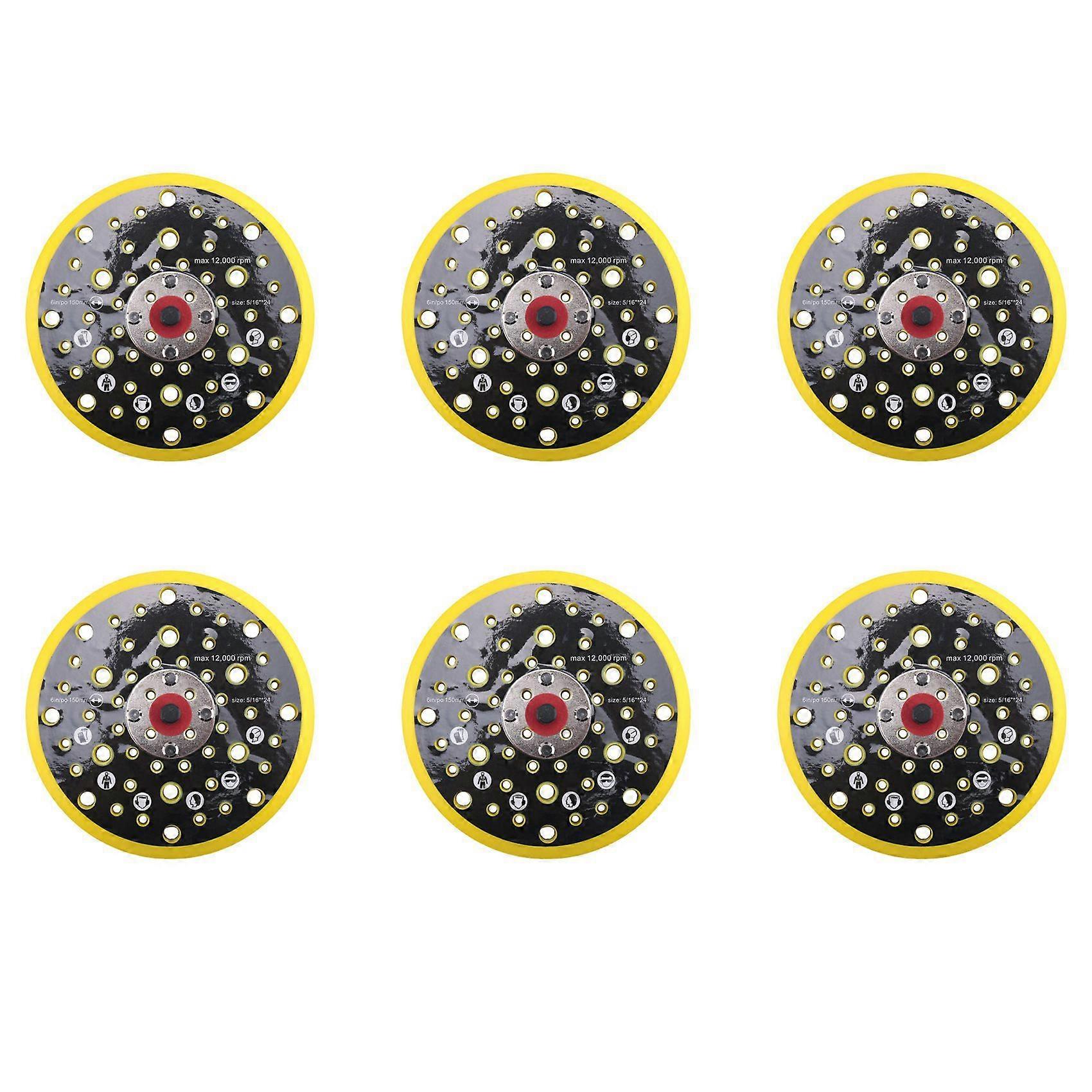 6 Pcs 150mm 5/16 Thread 52 Hole Medium Density Random Orbital Sander Hook & Loop Backing Pad for CE