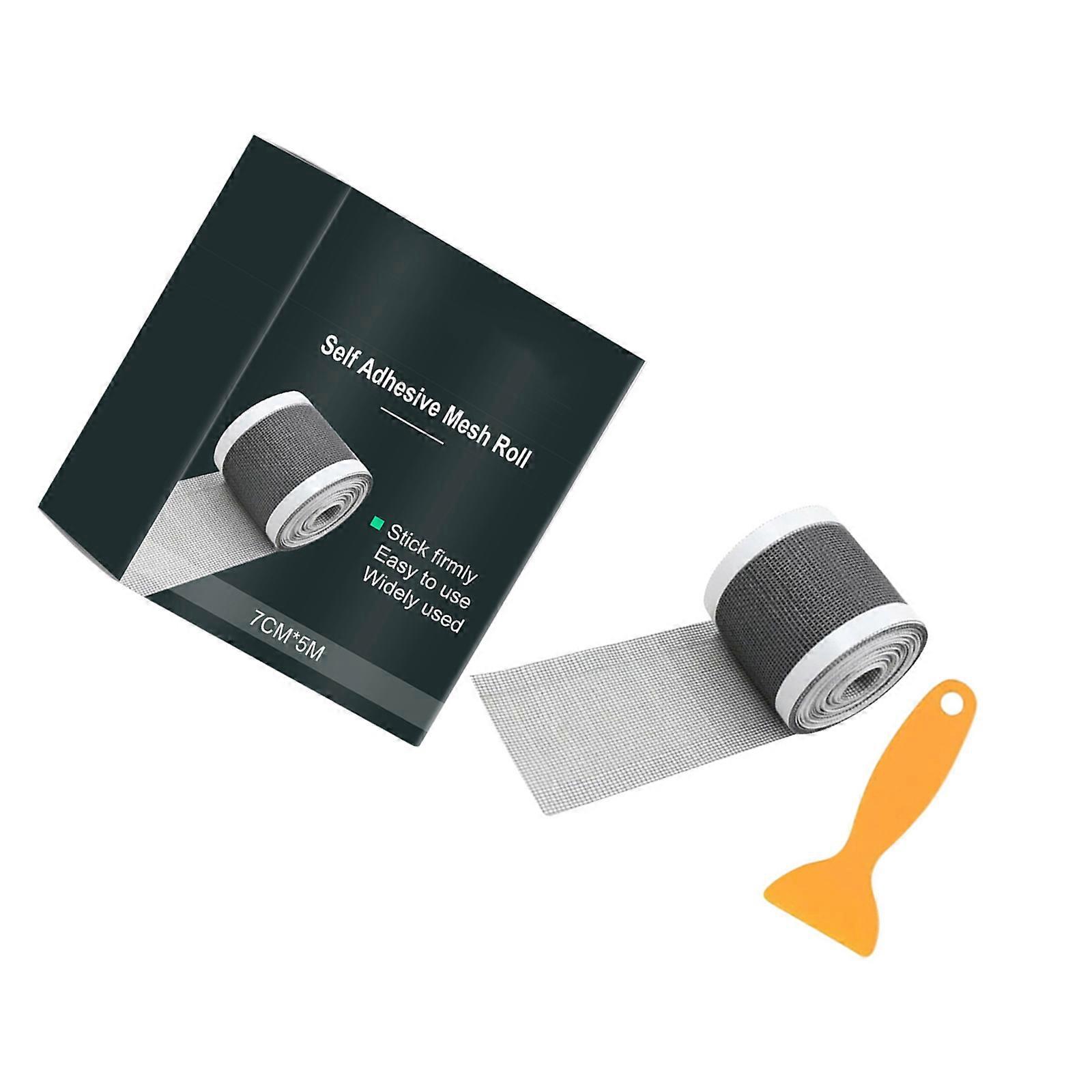 Self Adhesive Window Screen Mesh Roll Disposable Bathroom Shower Floor Drain Mesh Net Sticker Repair Tape with Shovel Multicolor