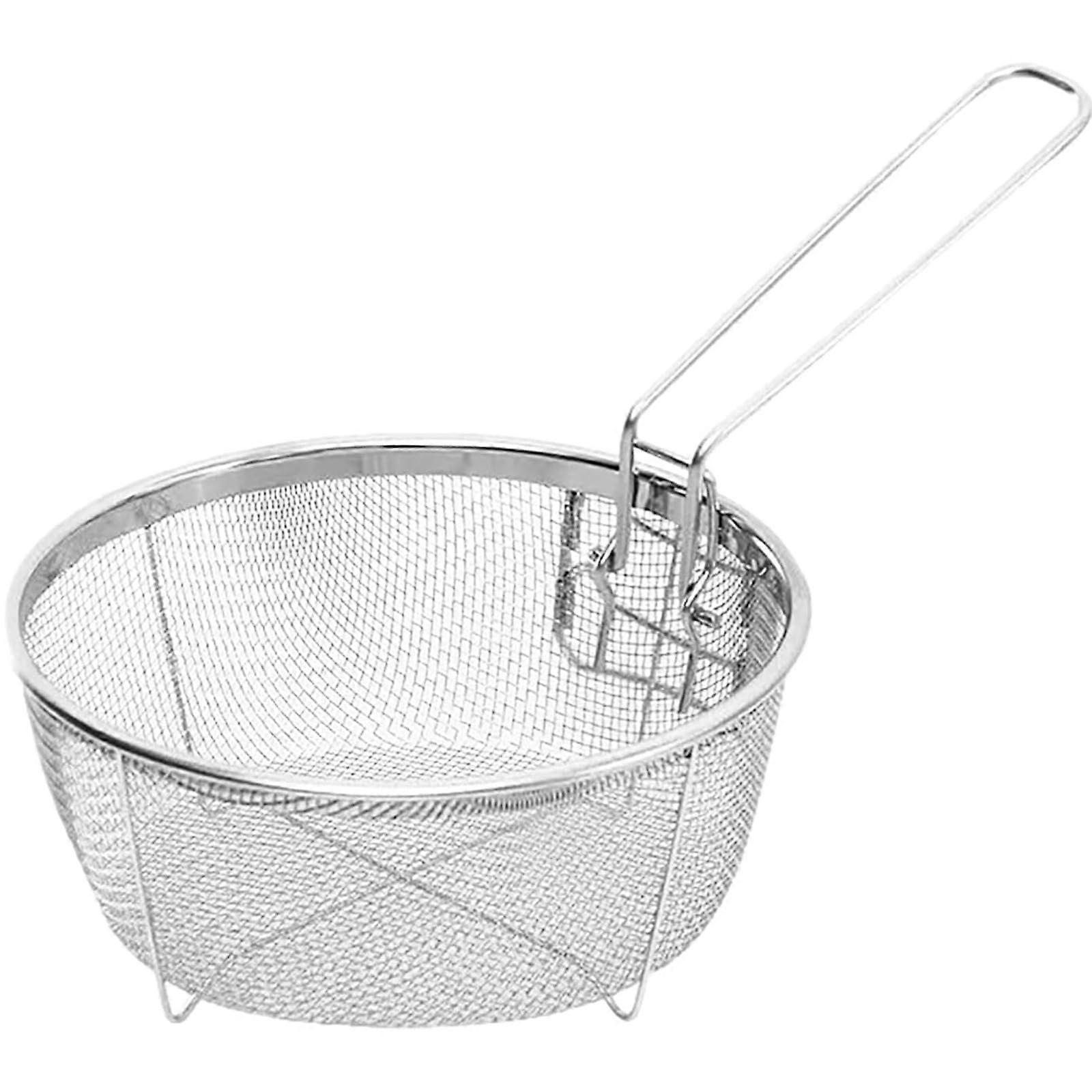 Stainless Steel Round Frying Basket with Detachable Handle for Deep Frying Fish and Snacks