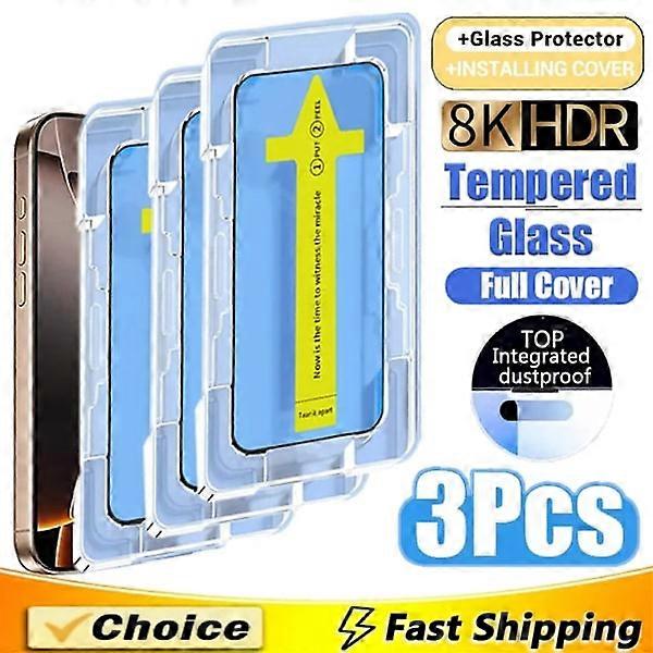3-Pack 8K HD Tempered Glass Screen Protector, Easy Installation, Compatible with iPhone 15 14 11 12 13 16 Pro Max Mini XR X XS Plus 16E