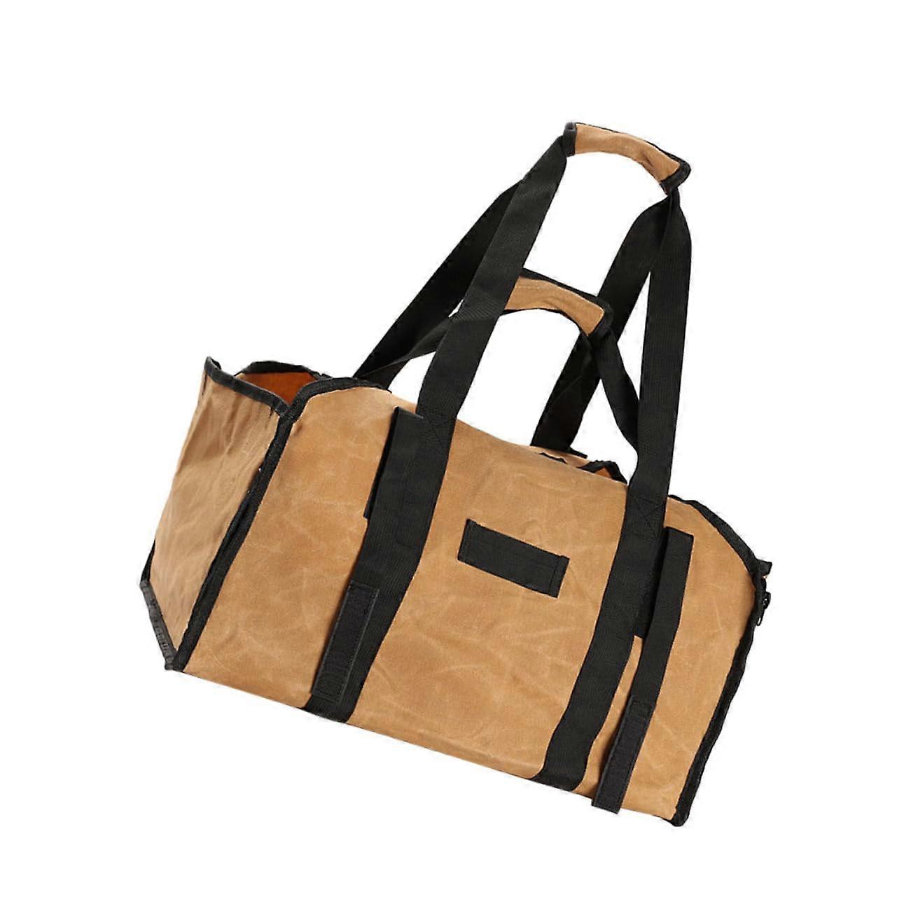 Heavy Duty Canvas Firewood Carrier with Large Capacity, Khaki Log Tote Bag for Fireplace and Fire Pit