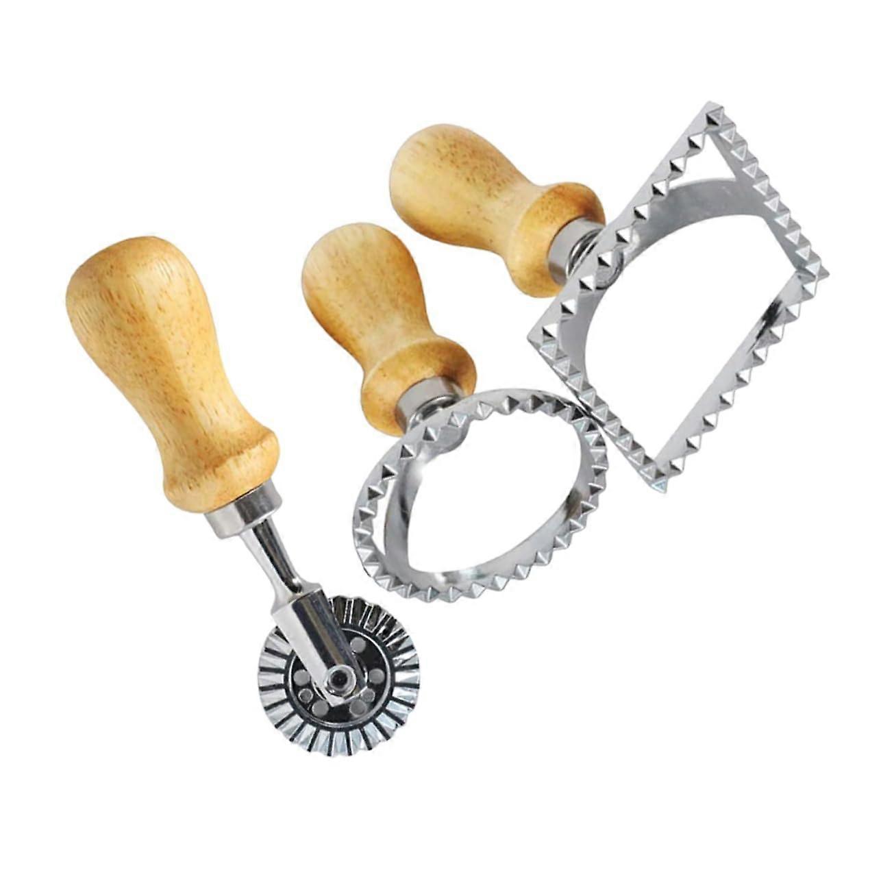 3pcs Zinc Alloy Pastry Cutter Wheel Set with Ergonomic Wood Handle for Ravioli, Pasta and Cookies